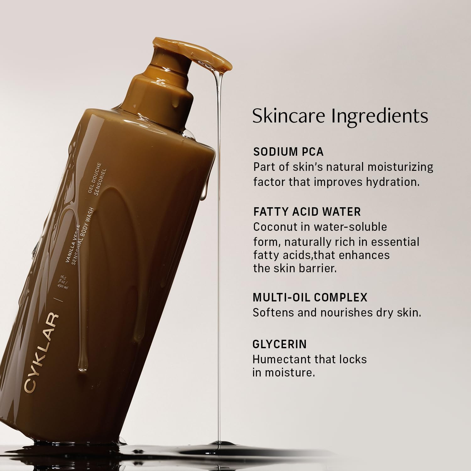 CYKLAR Sensorial Body Wash - Vanilla Verve Hydrating Cleanser with Multi-Oil Complex | 16.5 fl oz