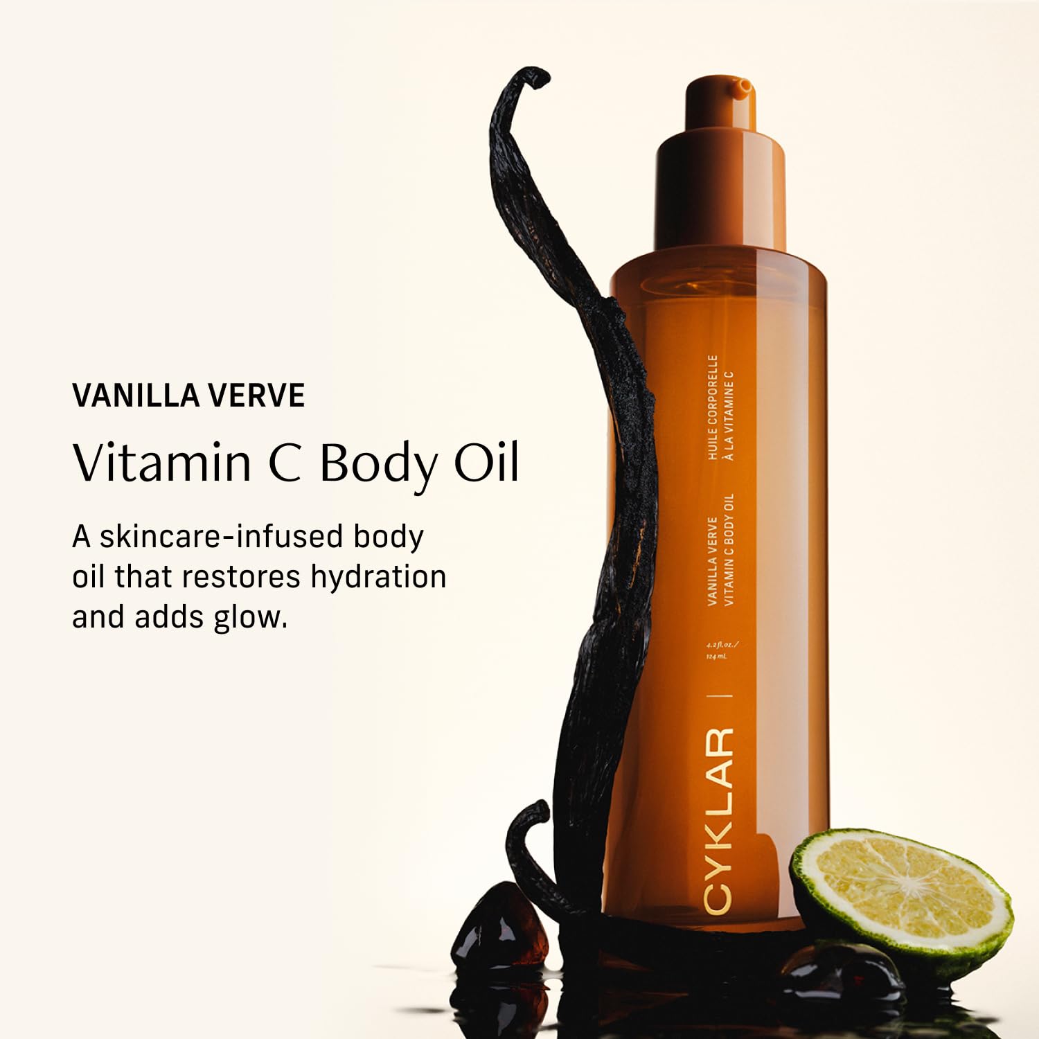 CYKLAR Vitamin C Body Oil – Vanilla Verve Scent, 4.2 Fl Oz | Hydrating Body Serum for Glowing Skin