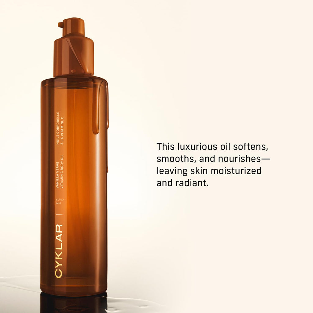 CYKLAR Vitamin C Body Oil – Vanilla Verve Scent, 4.2 Fl Oz | Hydrating Body Serum for Glowing Skin