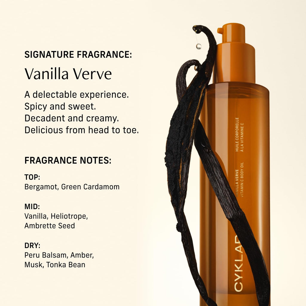 CYKLAR Vitamin C Body Oil – Vanilla Verve Scent, 4.2 Fl Oz | Hydrating Body Serum for Glowing Skin