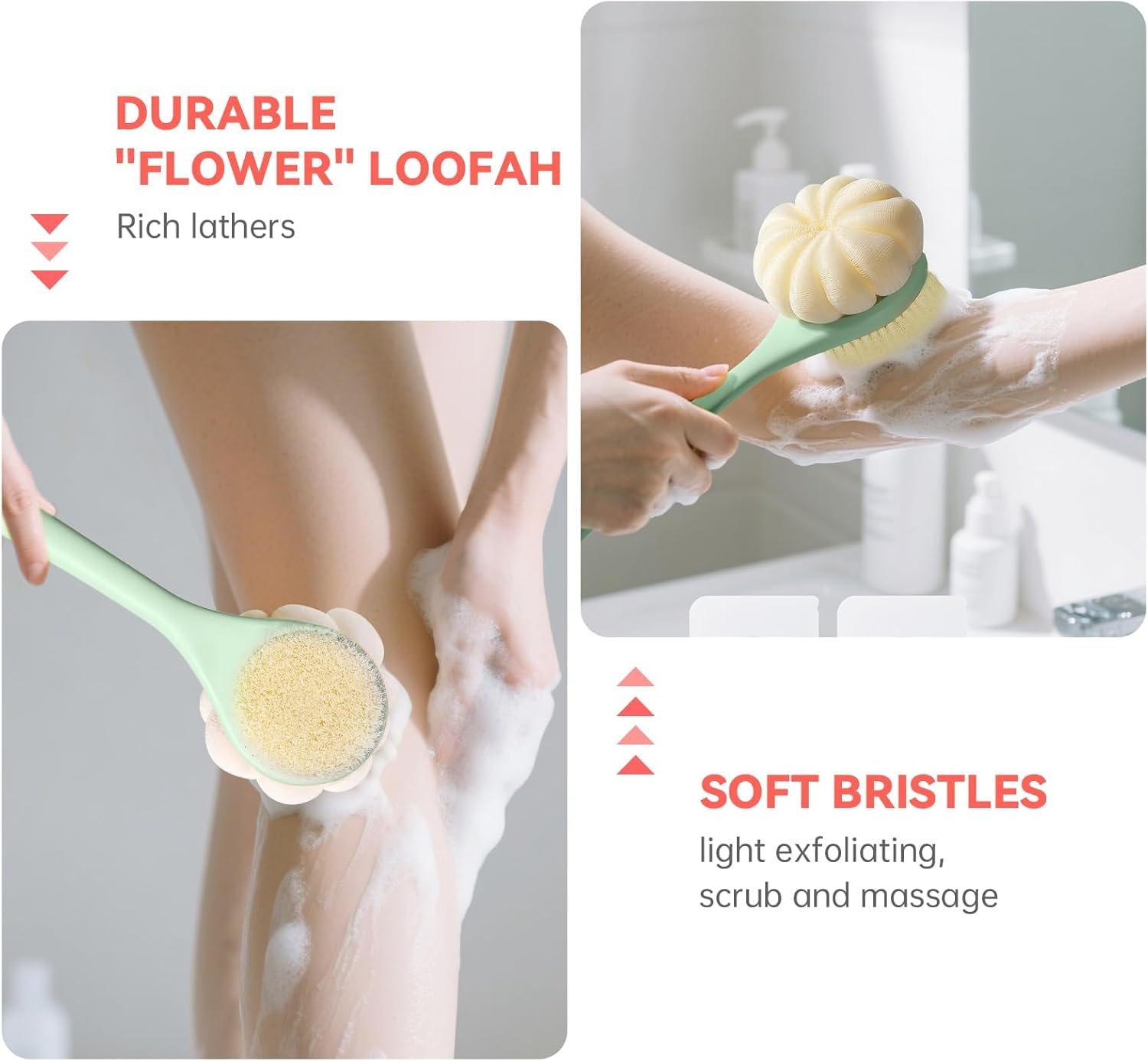 CYMPHW Back Scrubber for Shower — 15.7-inch Long-Handled Loofah Brush with Dual Bristles