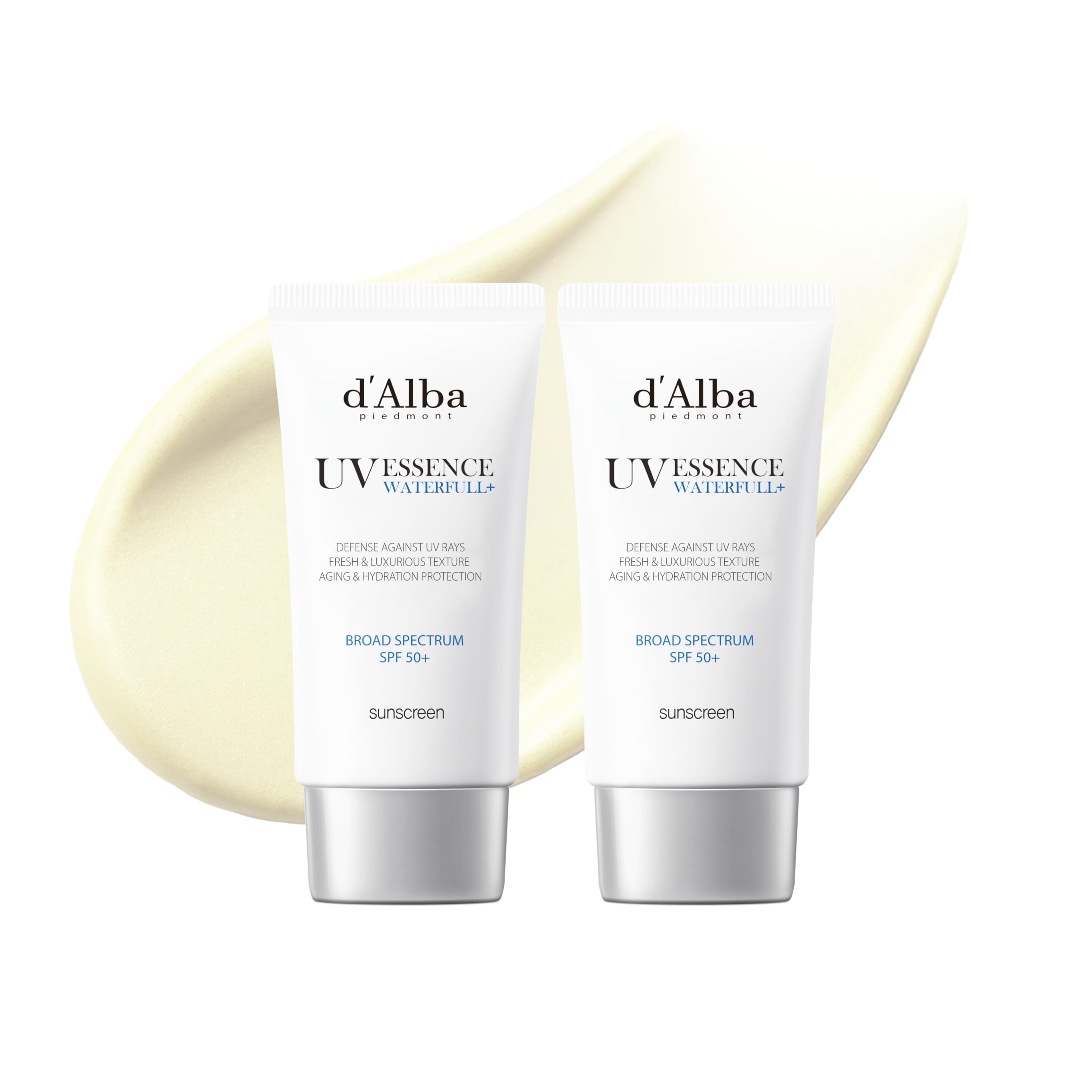 d'alba Piedmont Waterfull Essence Sunscreen SPF 50+ — Vegan, Lightweight & Glowy (2x1.69 fl oz)