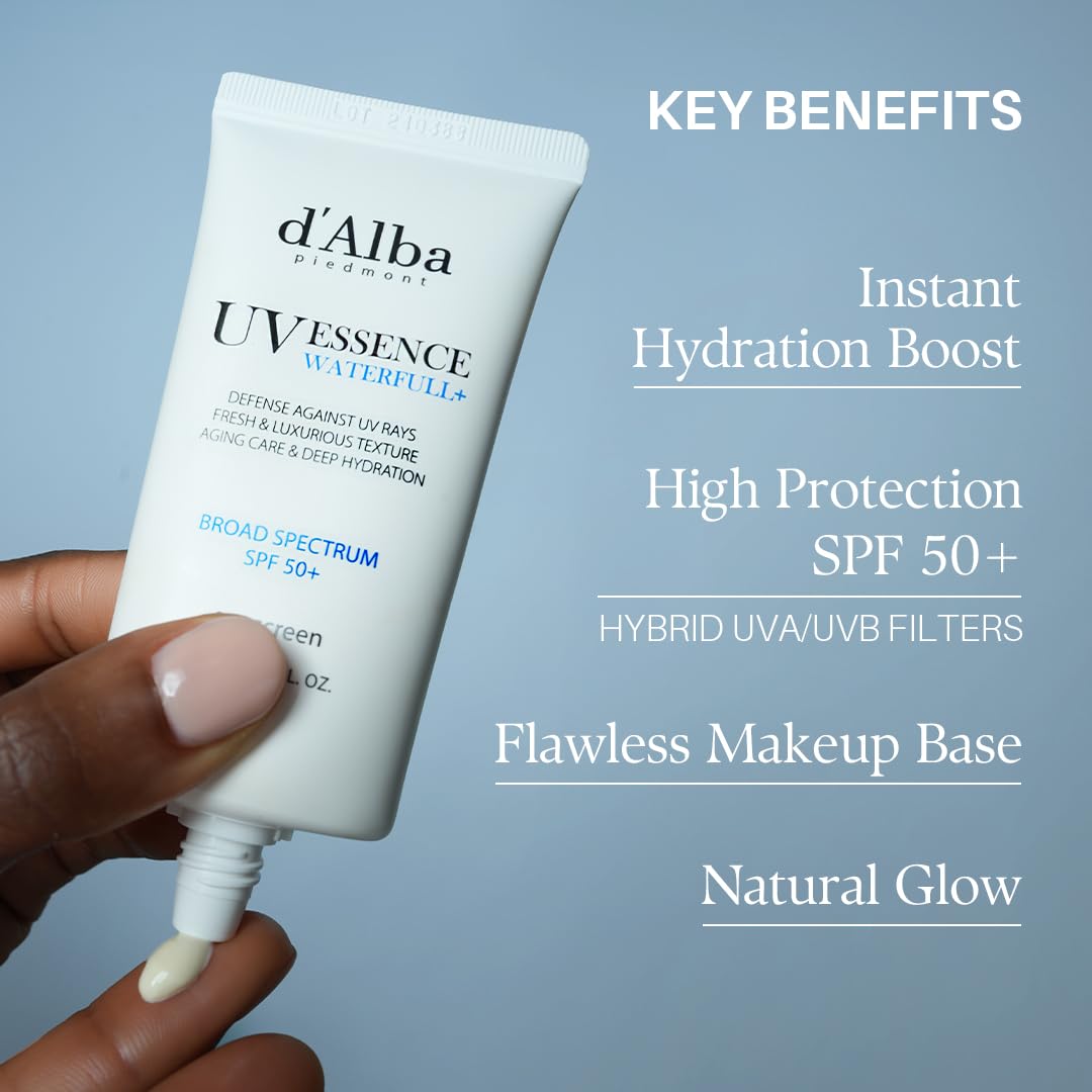 d'alba Piedmont Waterfull Essence Sunscreen SPF 50+ – Vegan, Lightweight, Glowy Finish