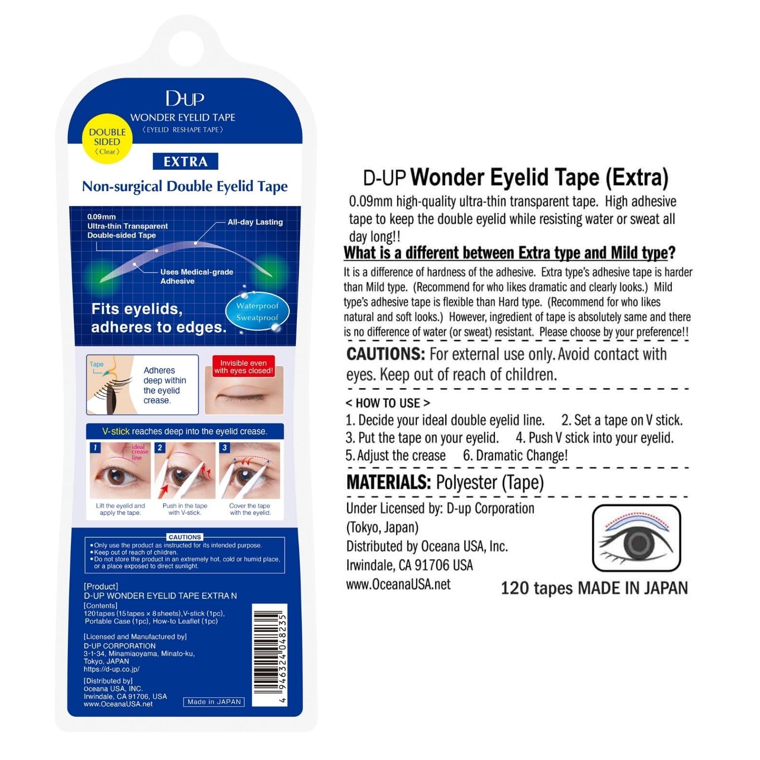 D-UP Invisible Double Eyelid Tape for Hooded Eyes Waterproof Lift Strips 120 Pc