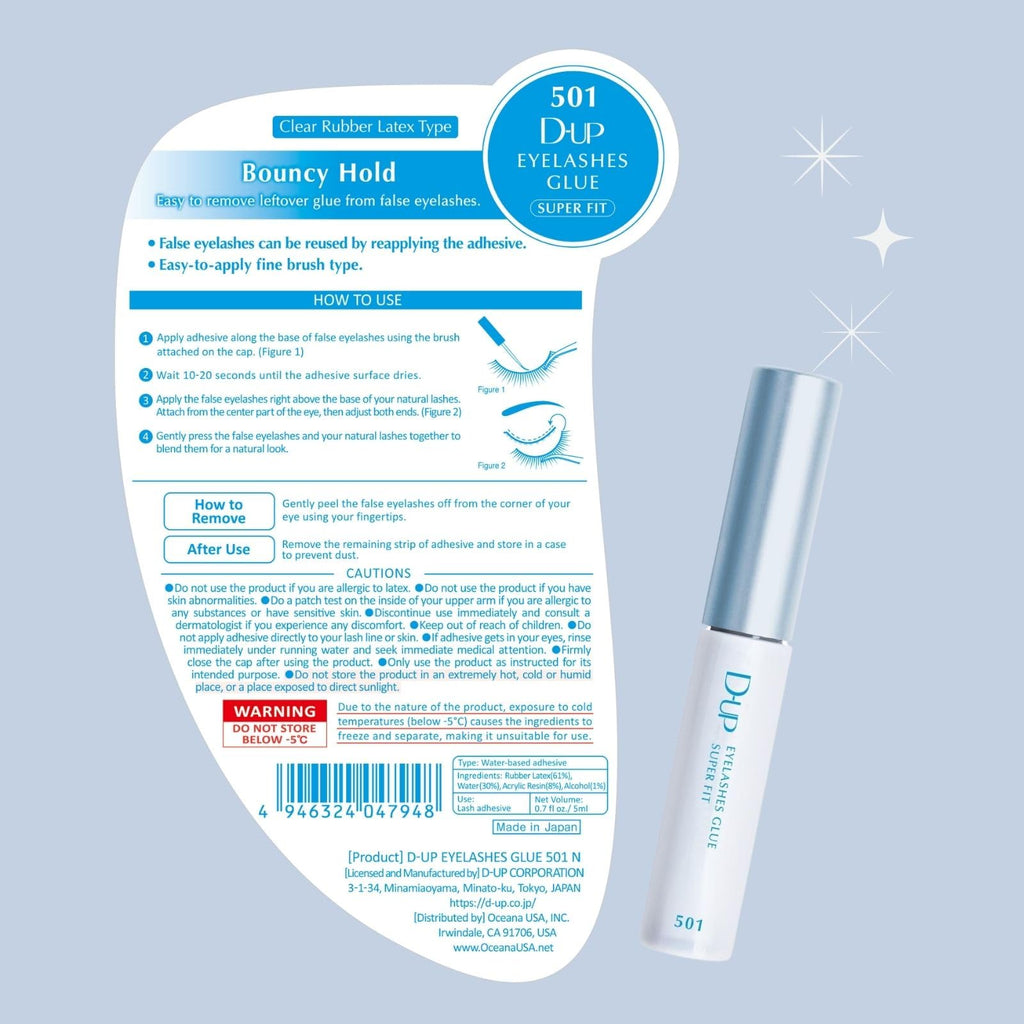 D-UP Clear Eyelash Glue for False Lashes – Transparent Finish, Flexible Elastic Hold | Waterproof & Gentle Formula (Japan)