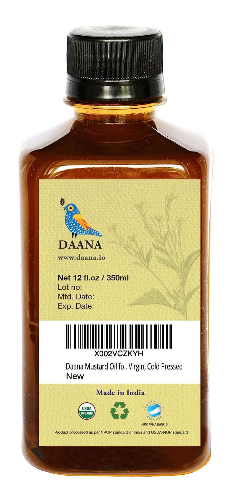 DAANA Mustard Oil for Skin – USDA Organic, Extra Virgin, Cold Pressed