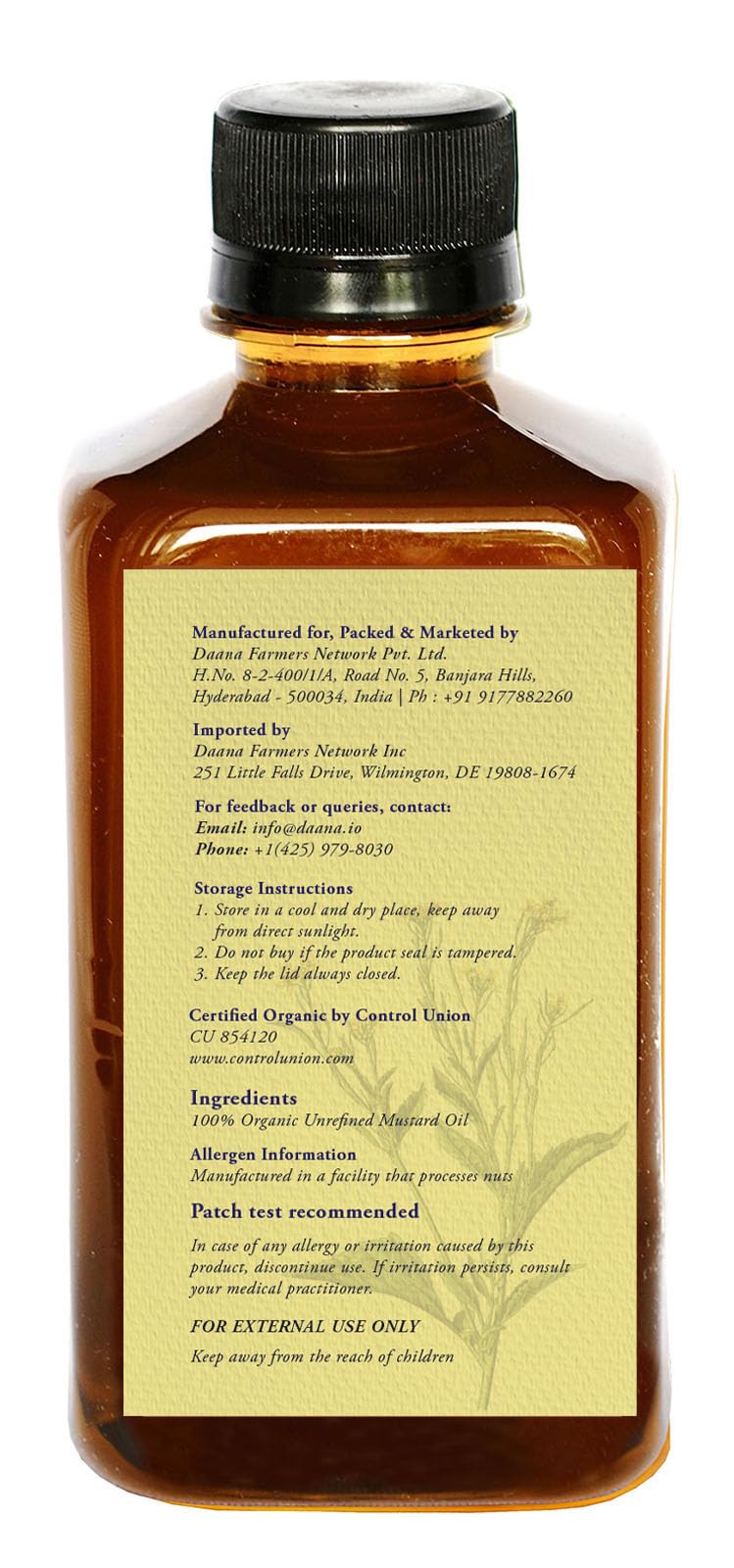 DAANA Mustard Oil for Skin – USDA Organic, Extra Virgin, Cold Pressed