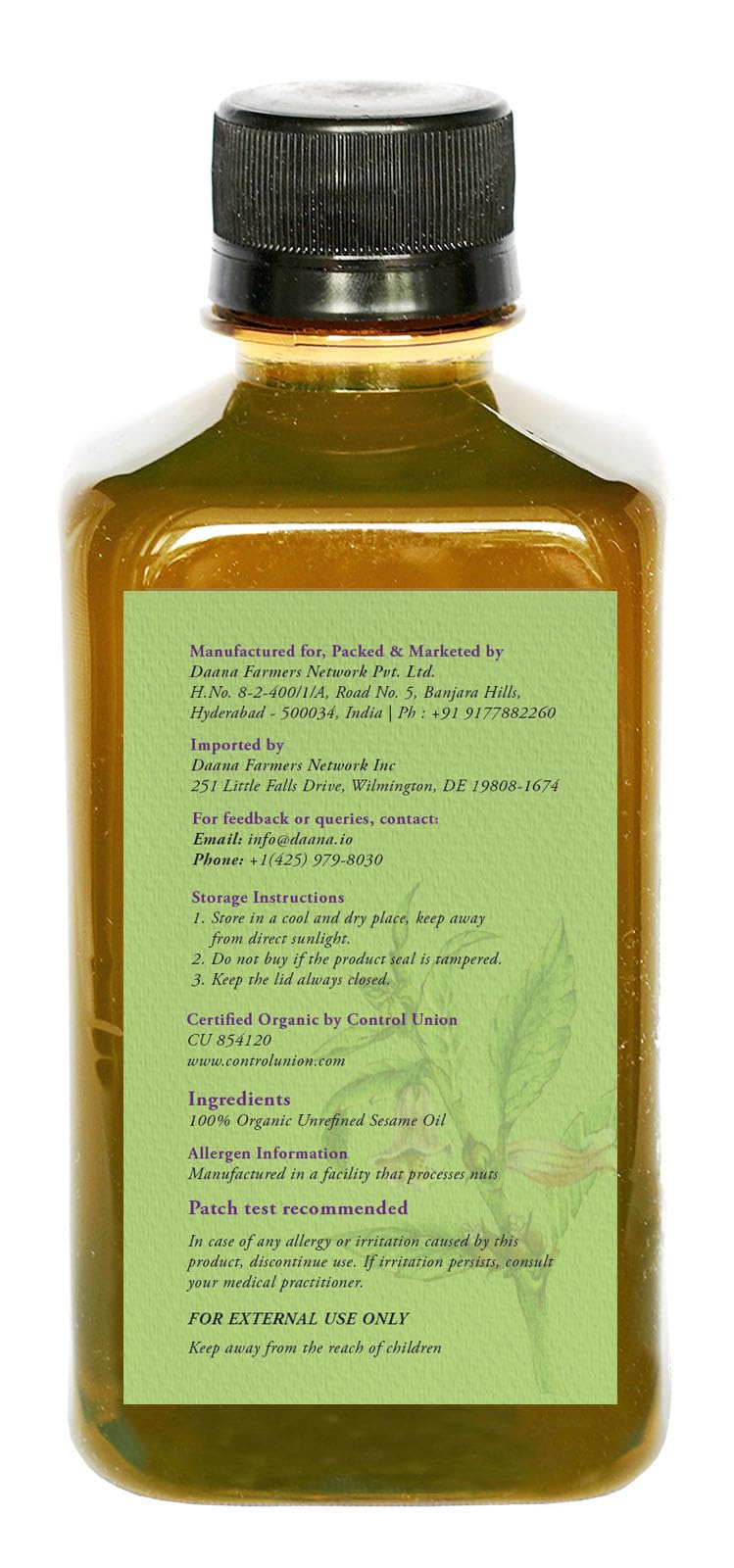 DAANA Sesame Oil for Skin – USDA Organic, Extra Virgin, Cold Pressed (12 oz)