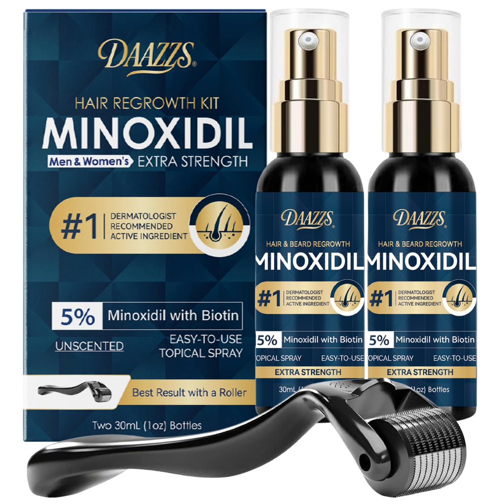 DAAZZS 5% Minoxidil Hair Growth Kit for Men & Women – Beard & Scalp Therapy, Biotin Included (2-Pack)