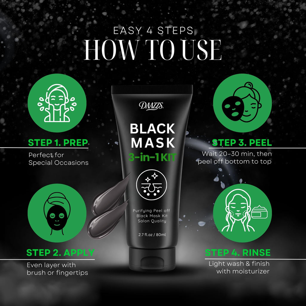 DAAZZS Blackhead Remover Mask – Charcoal Peel-Off Kit for Deep Pore Cleansing & Purifying