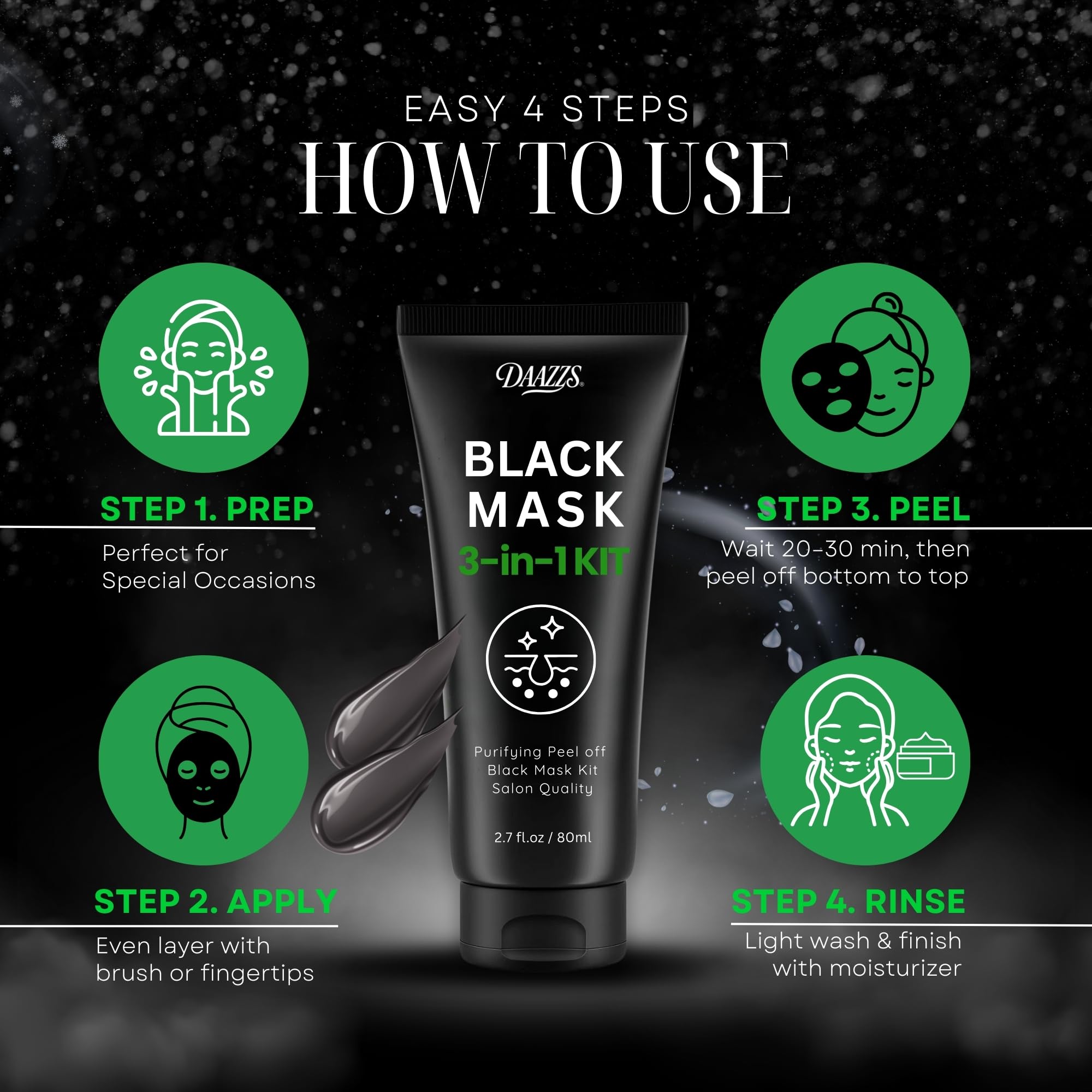 DAAZZS Blackhead Remover Mask – Charcoal Peel-Off Kit for Deep Pore Cleansing & Purifying