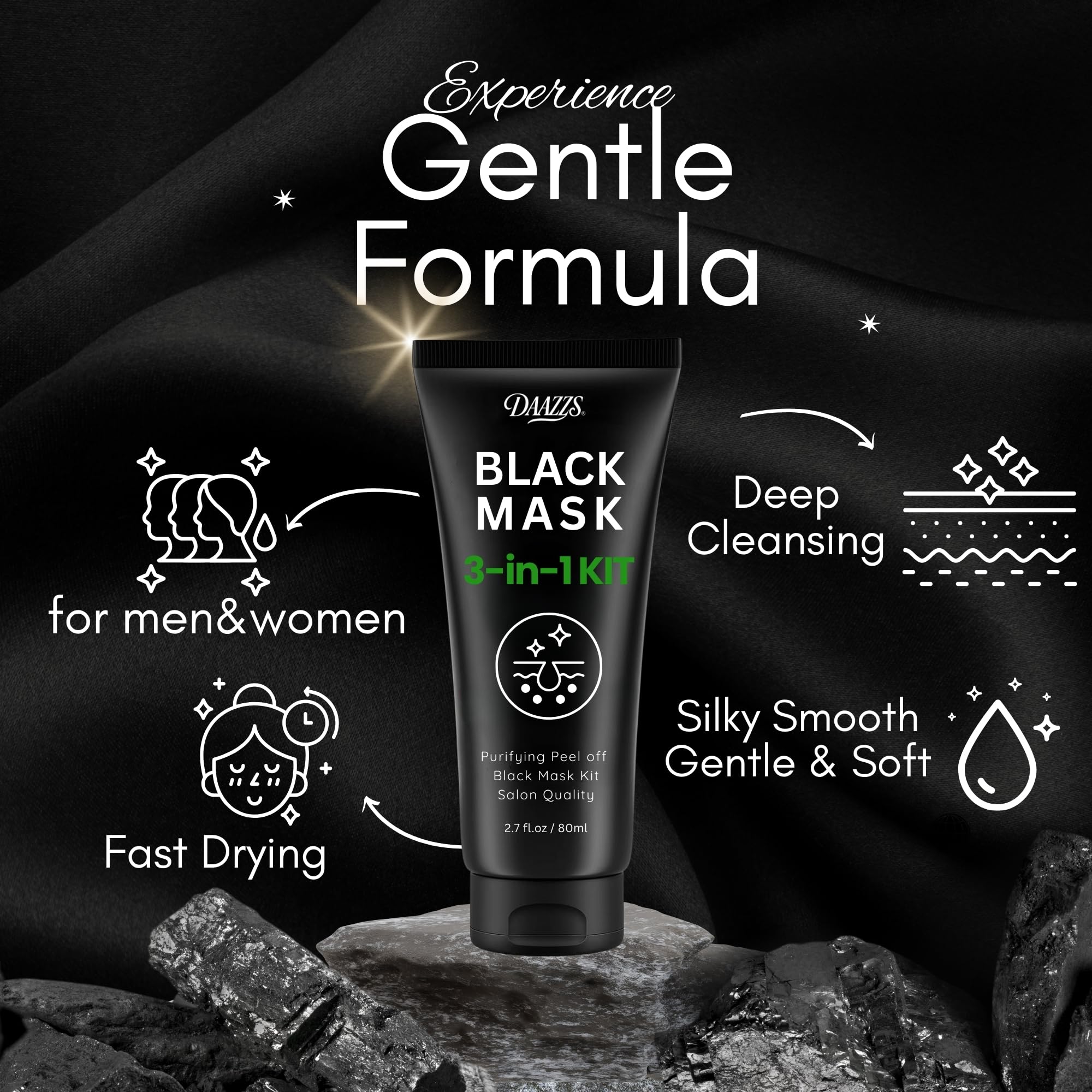 DAAZZS Blackhead Remover Mask – Charcoal Peel-Off Kit for Deep Pore Cleansing & Purifying