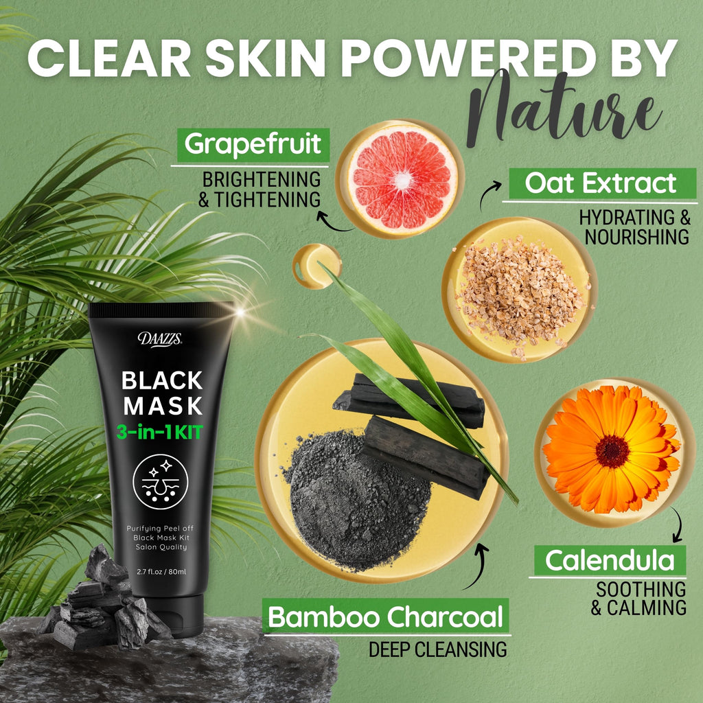 DAAZZS Blackhead Remover Mask – Charcoal Peel-Off Kit for Deep Pore Cleansing & Purifying