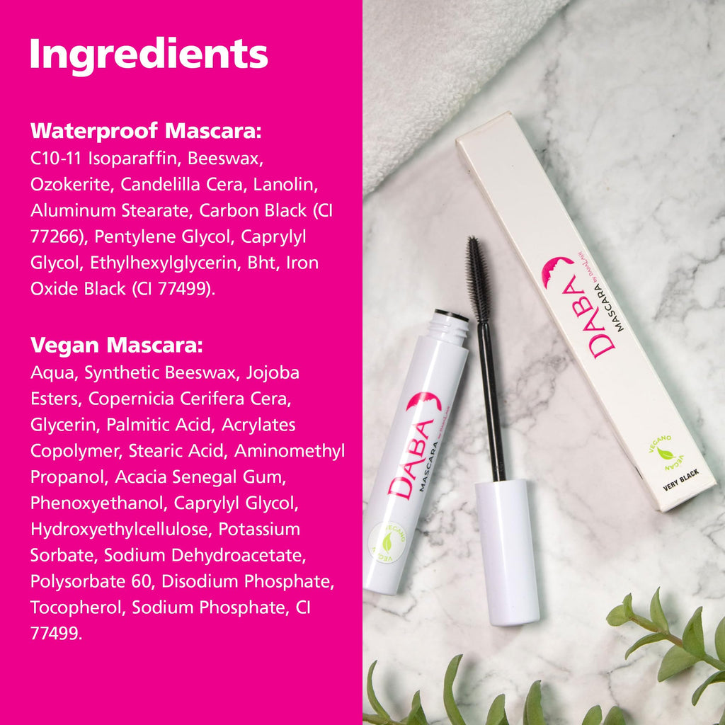 Dabalash Daba Duo Waterproof Mascara & Gentle Vegan Mascara in Very Black | Long, Voluminous, Defined Lashes
