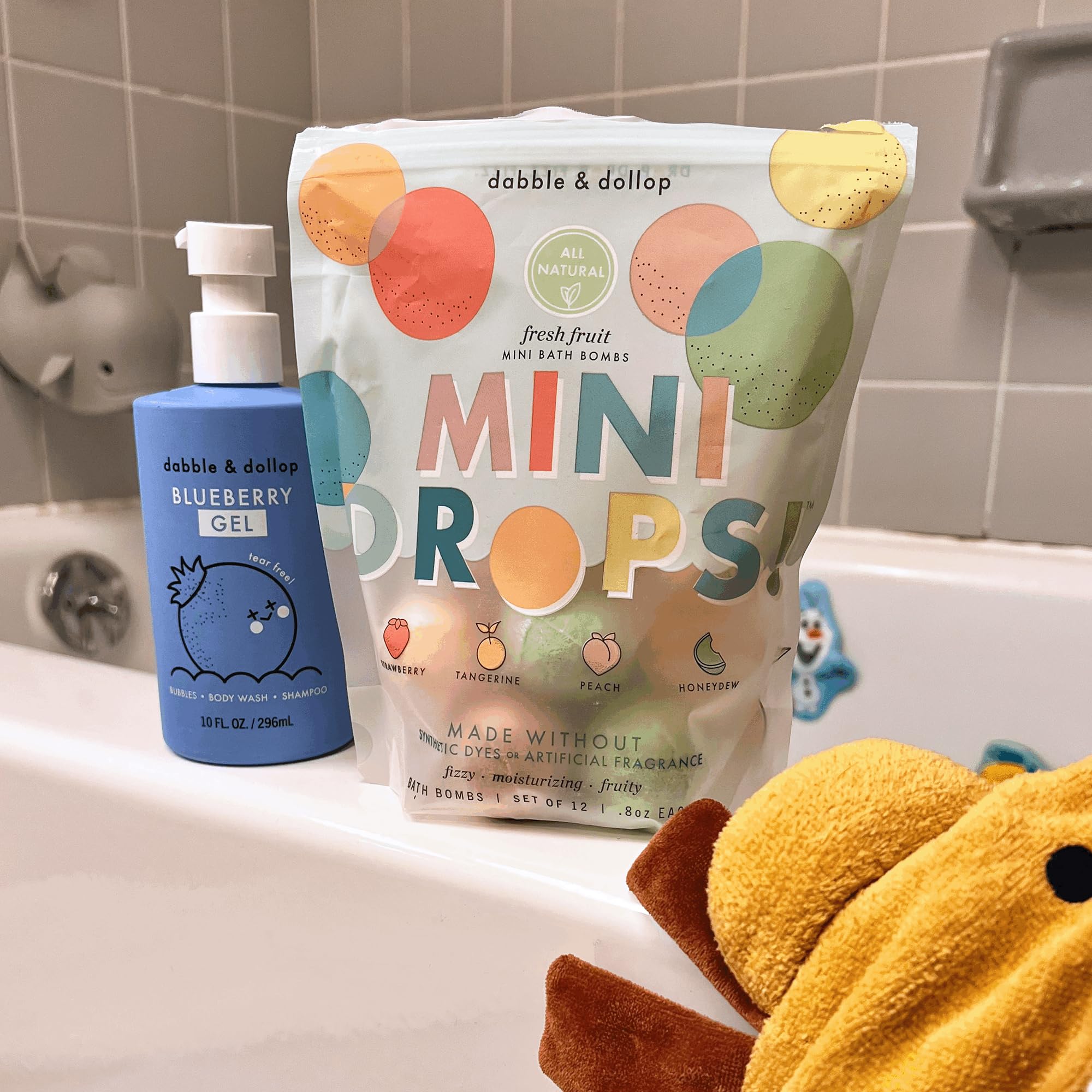 Dabble & Dollop Fresh Fruit Mini Bath Bombs & Blueberry 3-in-1 Cleanser (Pack of 2)