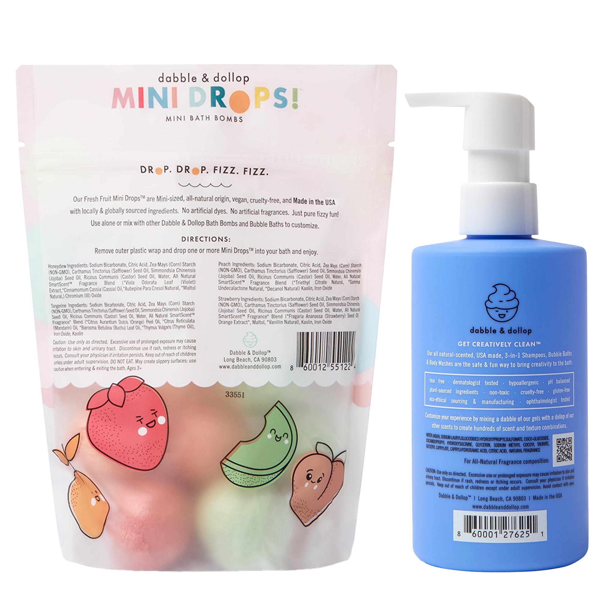 Dabble & Dollop Fresh Fruit Mini Bath Bombs & Blueberry 3-in-1 Cleanser (Pack of 2)