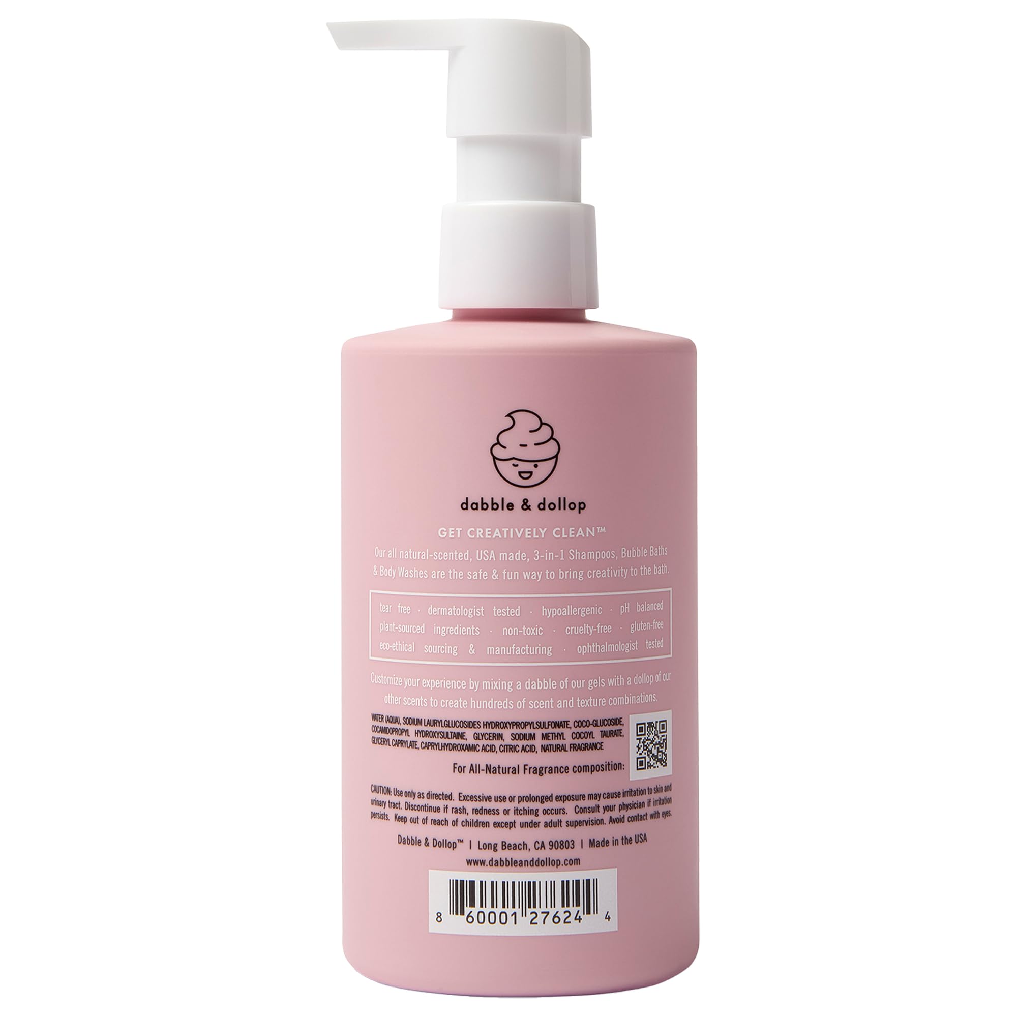 Dabble & Dollop Coconut Body Wash & Shampoo – 3-in-1 Kids’ Bubble Bath | Paraben-Free & Sulfate-Free | Vegan, Gluten-Free, Tear-Free | 10oz Pack of 2