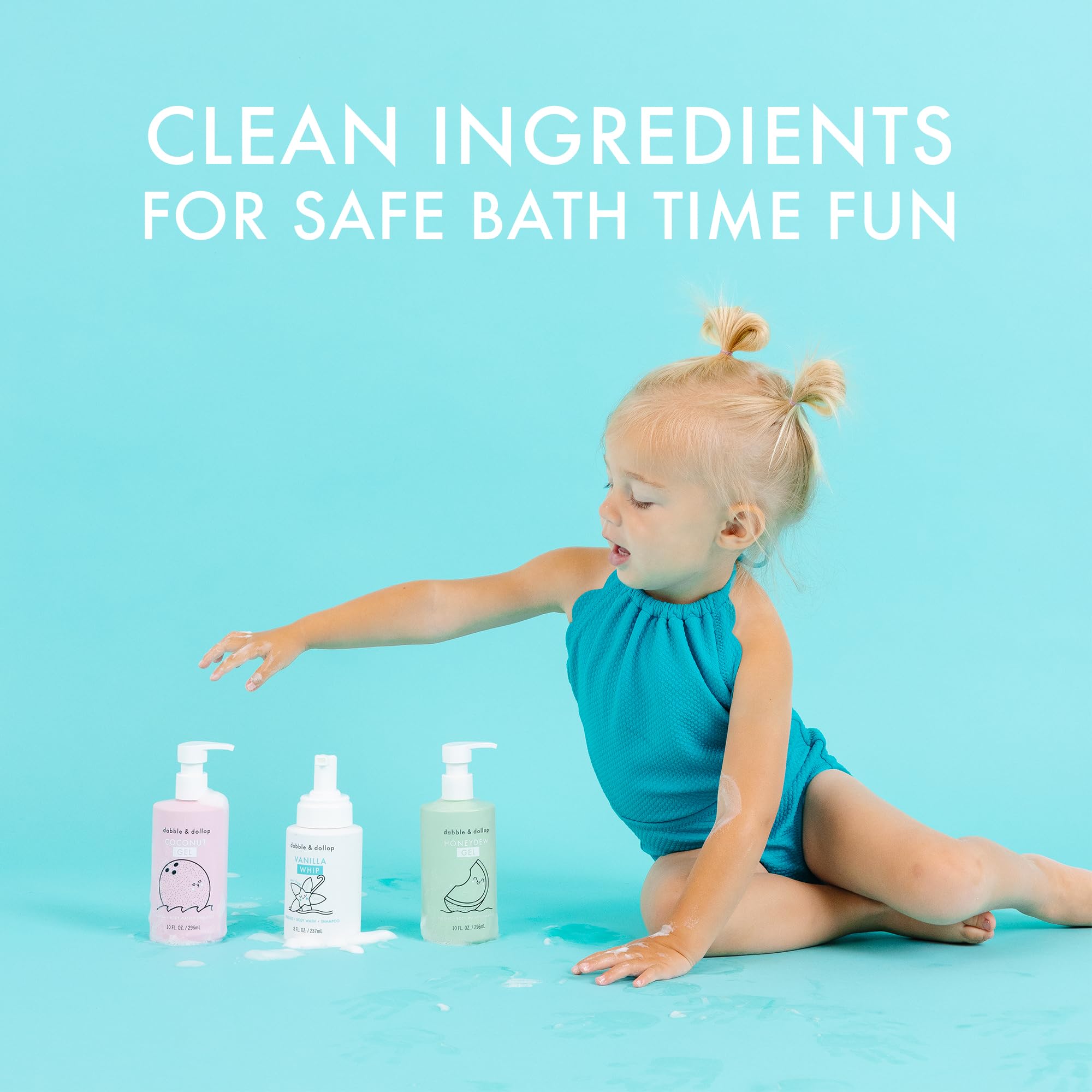 Beachy Bundle by Dabble & Dollop – Natural 3-in-1 Kids Bath Set (Honeydew Melon, Vanilla & Coconut) | Tear-Free, Vegan & Paraben Free