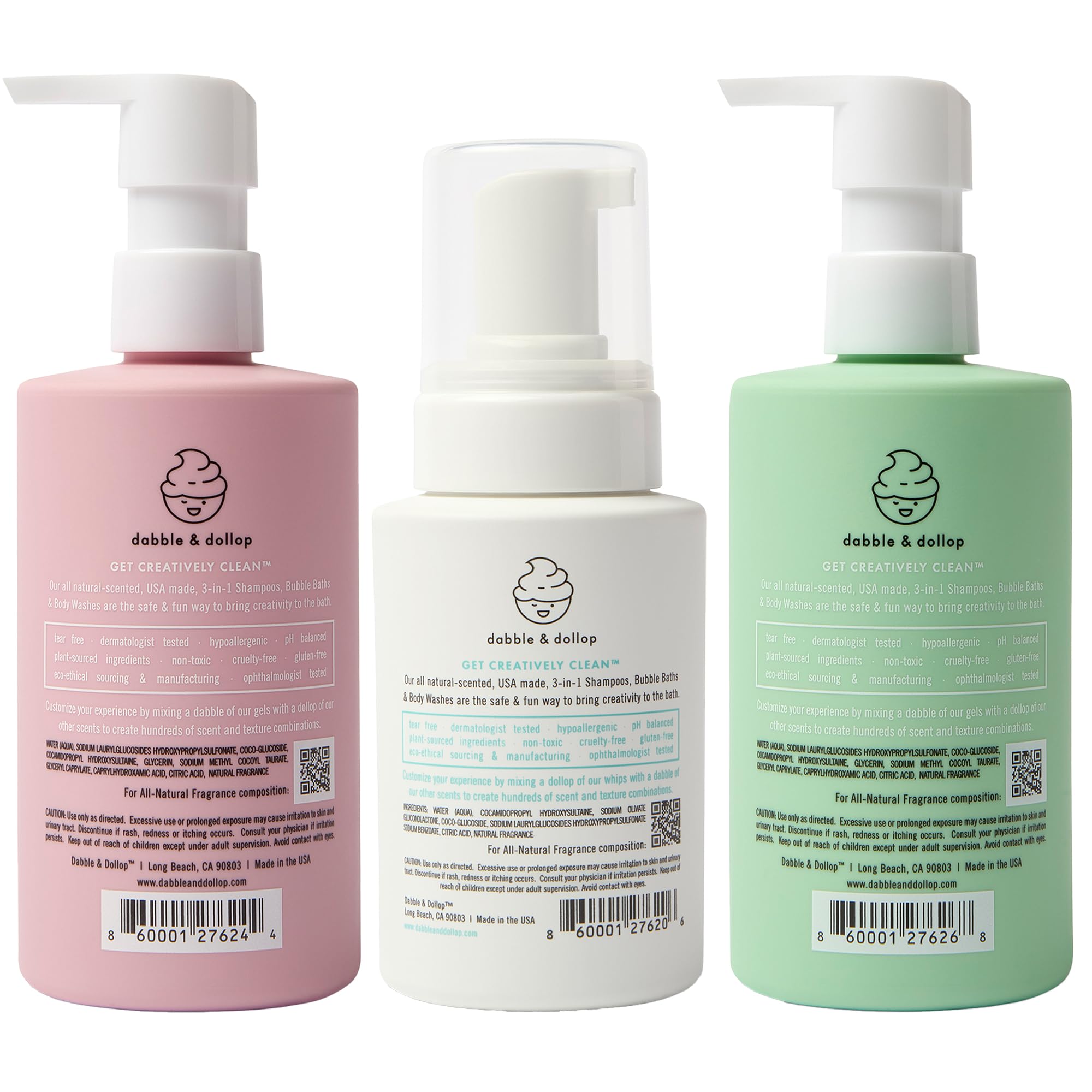 Beachy Bundle by Dabble & Dollop – Natural 3-in-1 Kids Bath Set (Honeydew Melon, Vanilla & Coconut) | Tear-Free, Vegan & Paraben Free
