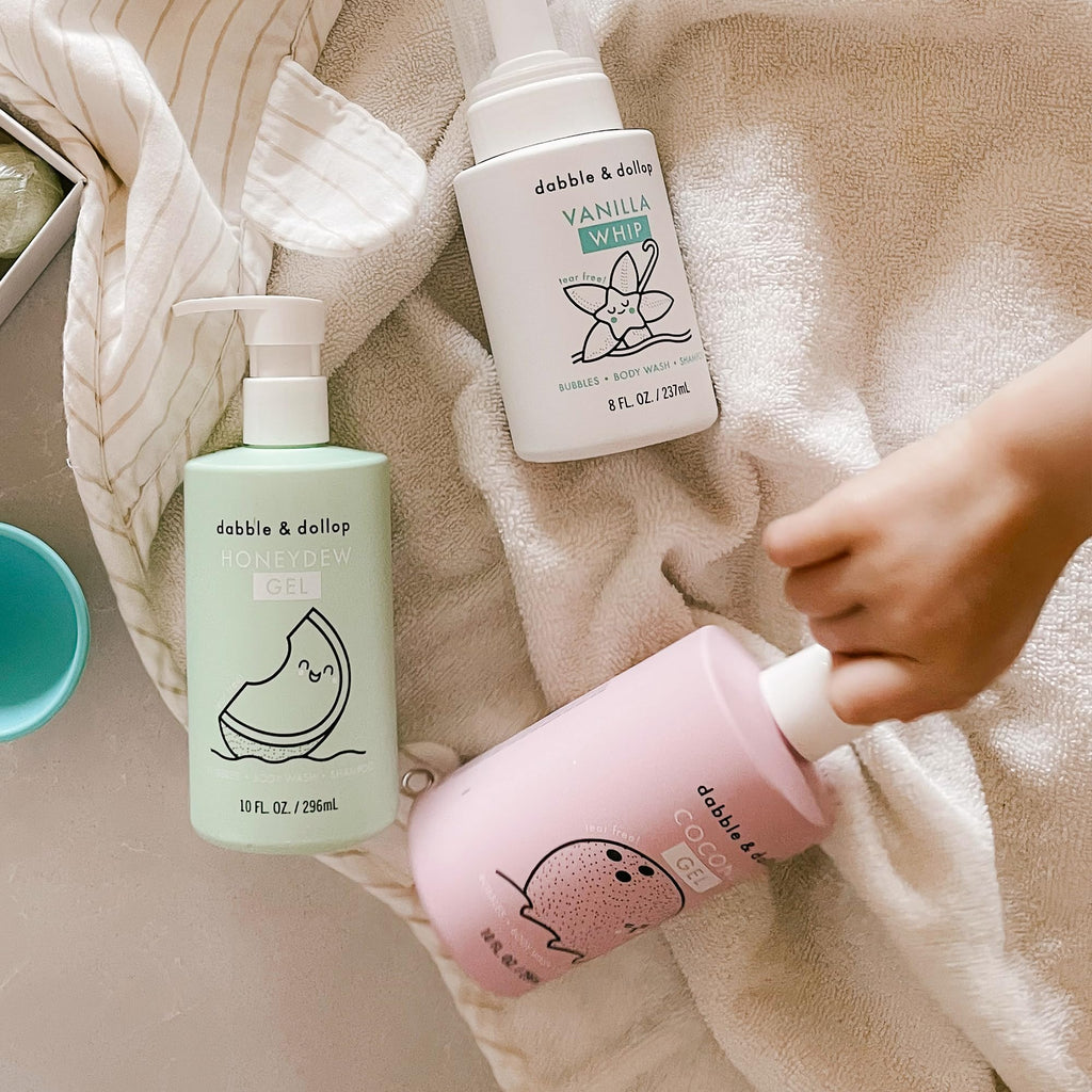 Beachy Bundle by Dabble & Dollop – Natural 3-in-1 Kids Bath Set (Honeydew Melon, Vanilla & Coconut) | Tear-Free, Vegan & Paraben Free