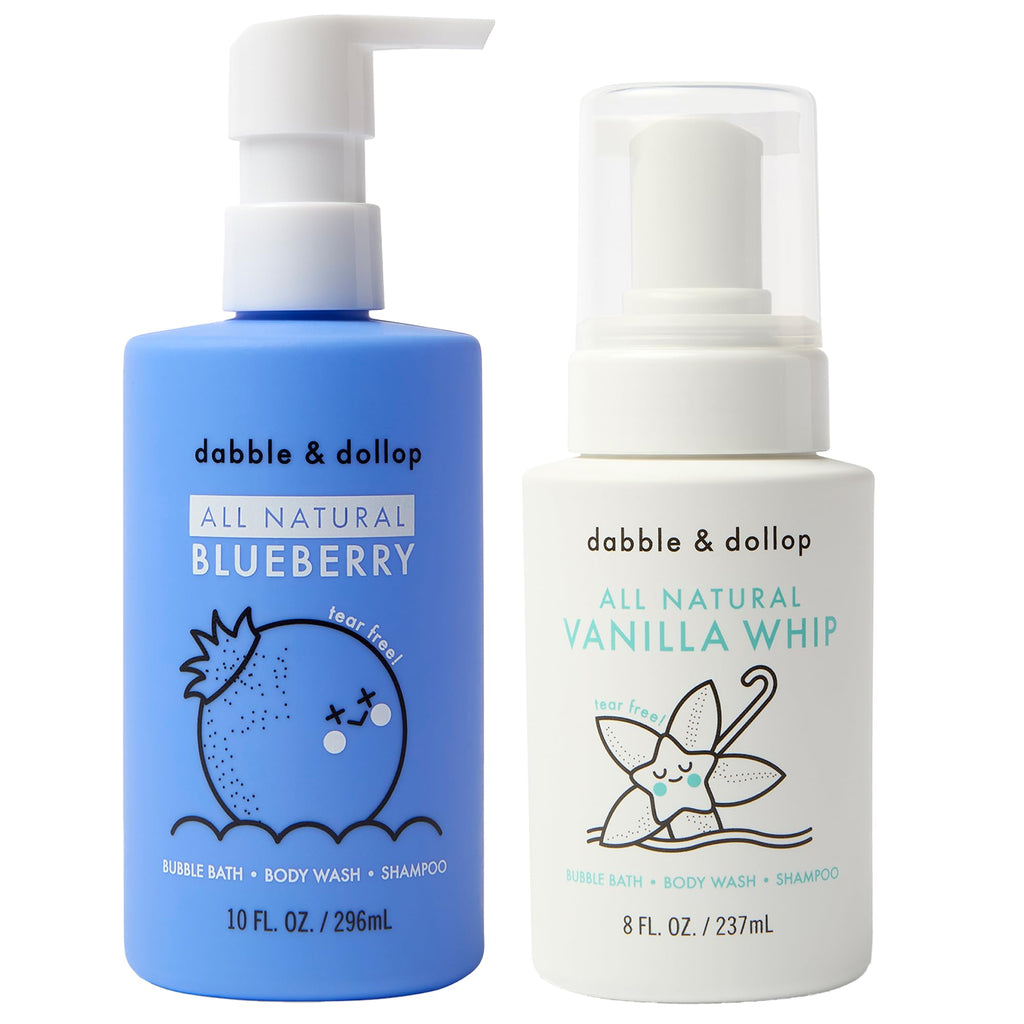 Dabble & Dollop Blueberry + Vanilla 3-in-1 Body Wash & Shampoo for Kids – Tear-Free, Vegan, Gluten-Free (2-Pack)