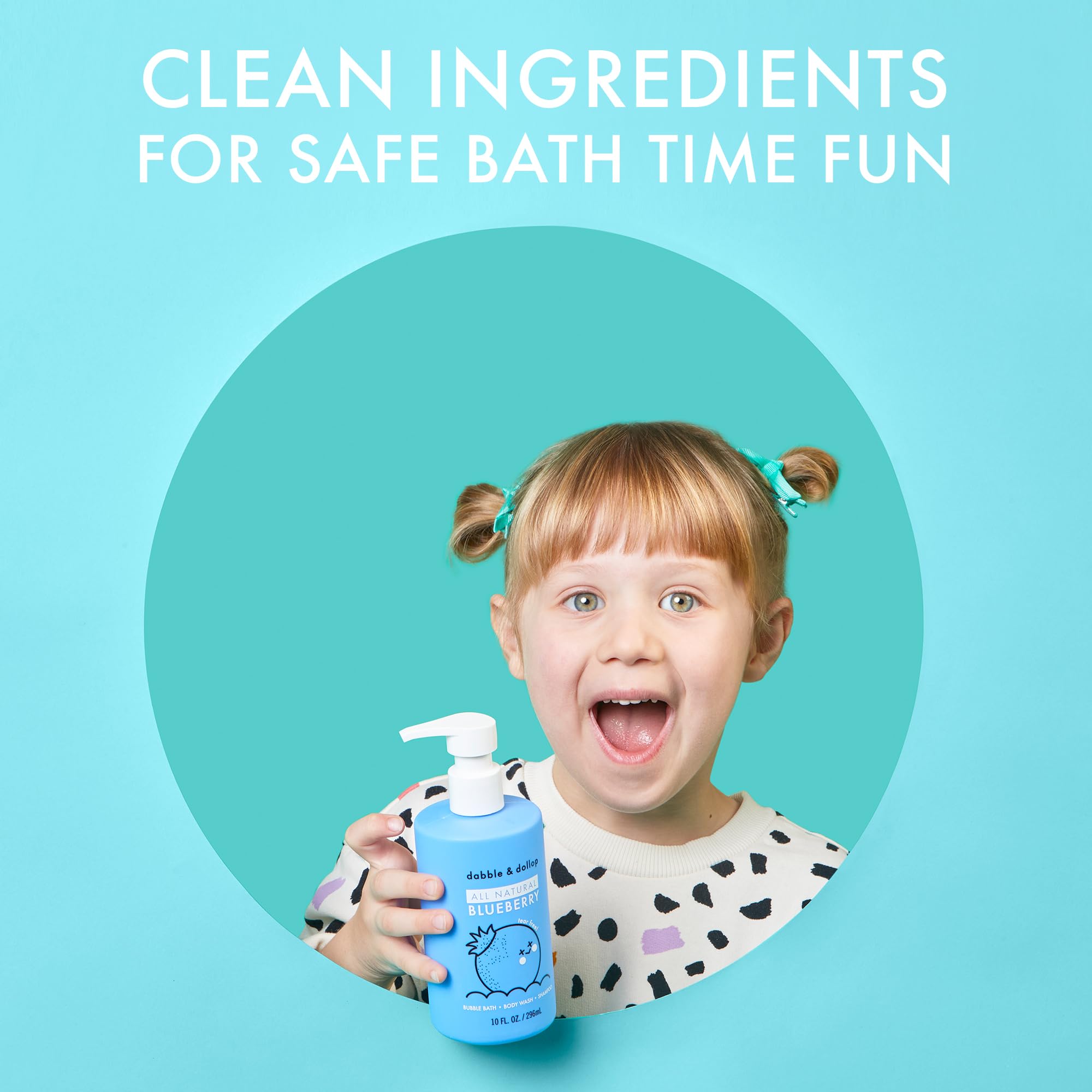 Dabble & Dollop Blueberry 3-in-1 Bubble Bath for Kids – USA-Made, Tear-Free, Paraben & Sulfate Free (10oz x2)