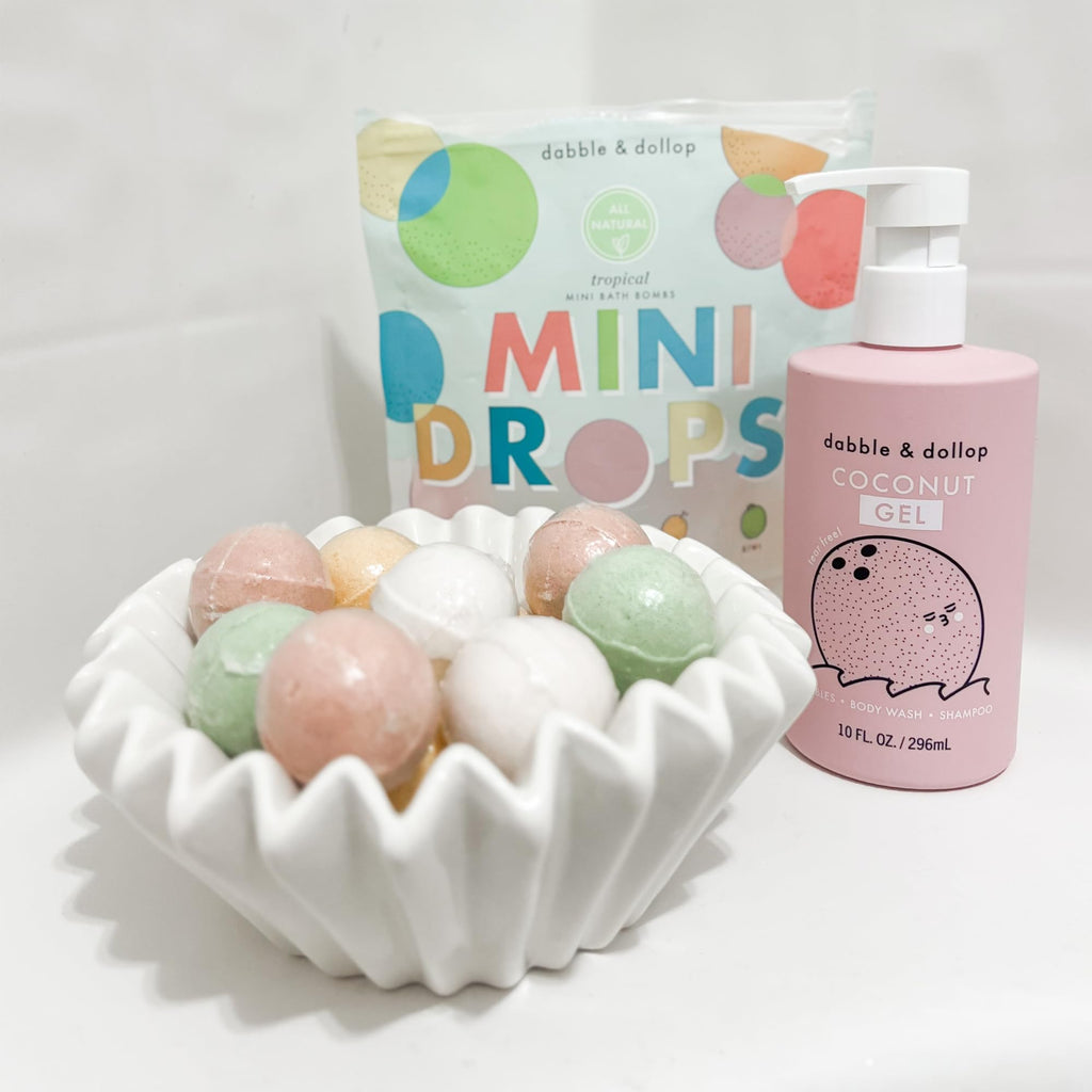 Dabble & Dollop Tropical Mini Bath Bombs & Coconut 3-in-1 Cleanser (Pack of 2) – All-Natural, Vegan & Cruelty-Free