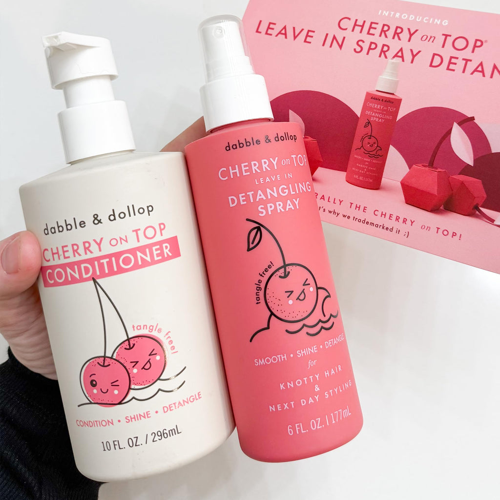Dabble & Dollop Cherry on Top Detangling Duo – Kids Hair Conditioner & Leave-In Detangler Spray (2-Pack)