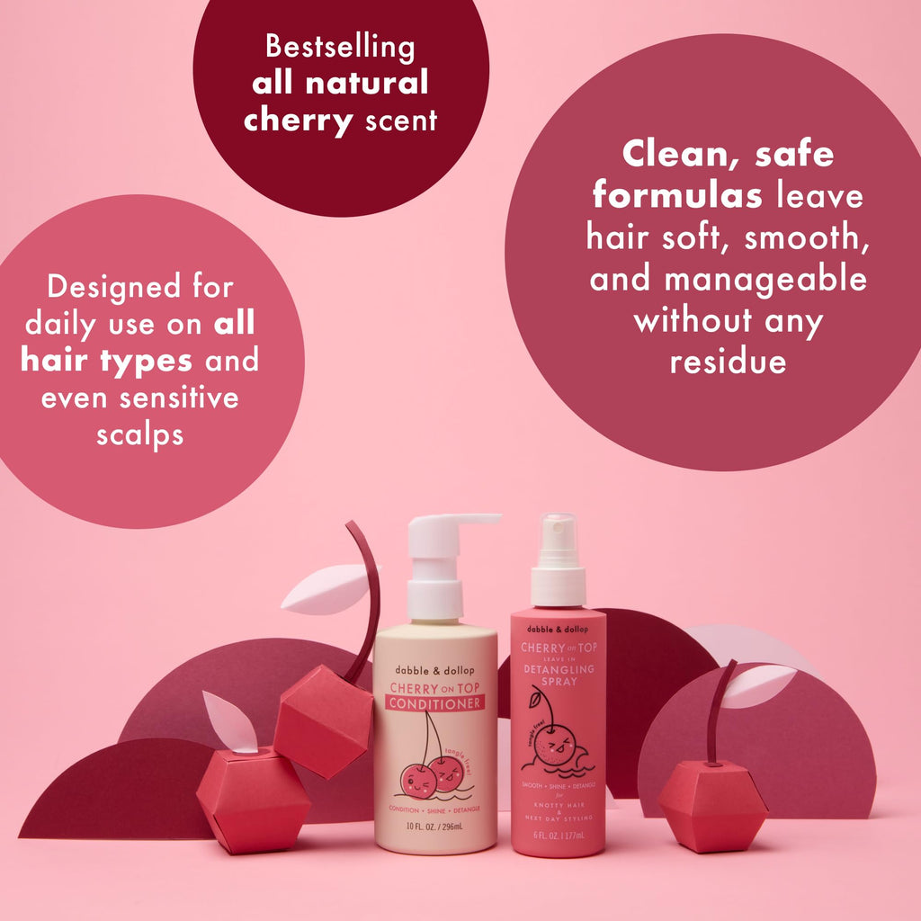 Dabble & Dollop Cherry on Top Detangling Duo – Kids Hair Conditioner & Leave-In Detangler Spray (2-Pack)