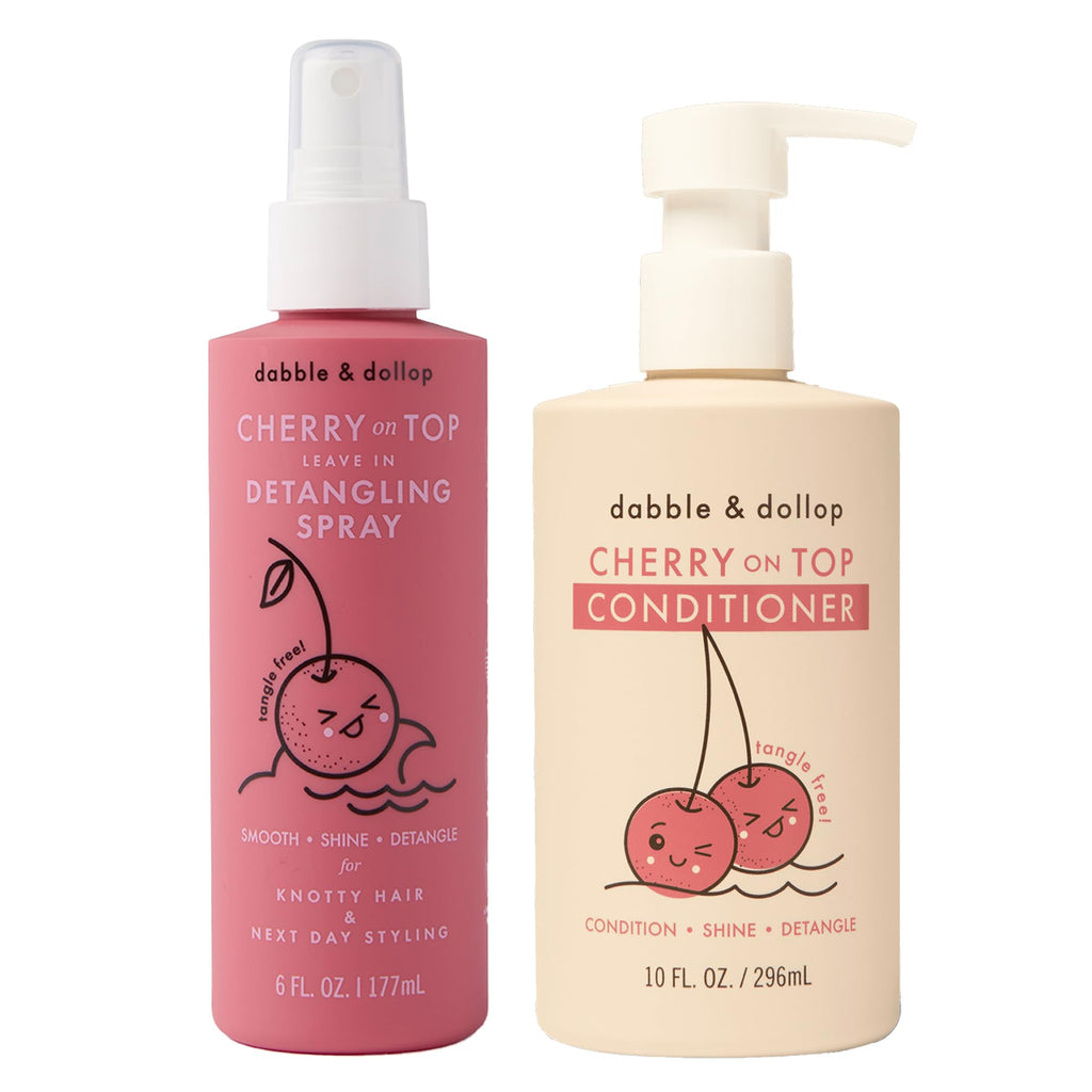 Dabble & Dollop Cherry on Top Detangling Duo – Kids Hair Conditioner & Leave-In Detangler Spray (2-Pack)
