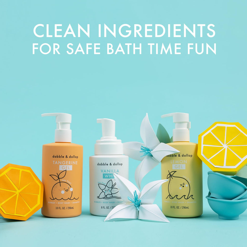 Dabble & Dollop Citrus Kiss Bundle | 3-in-1 Natural Bubble Bath, Body Wash & Shampoo for Kids