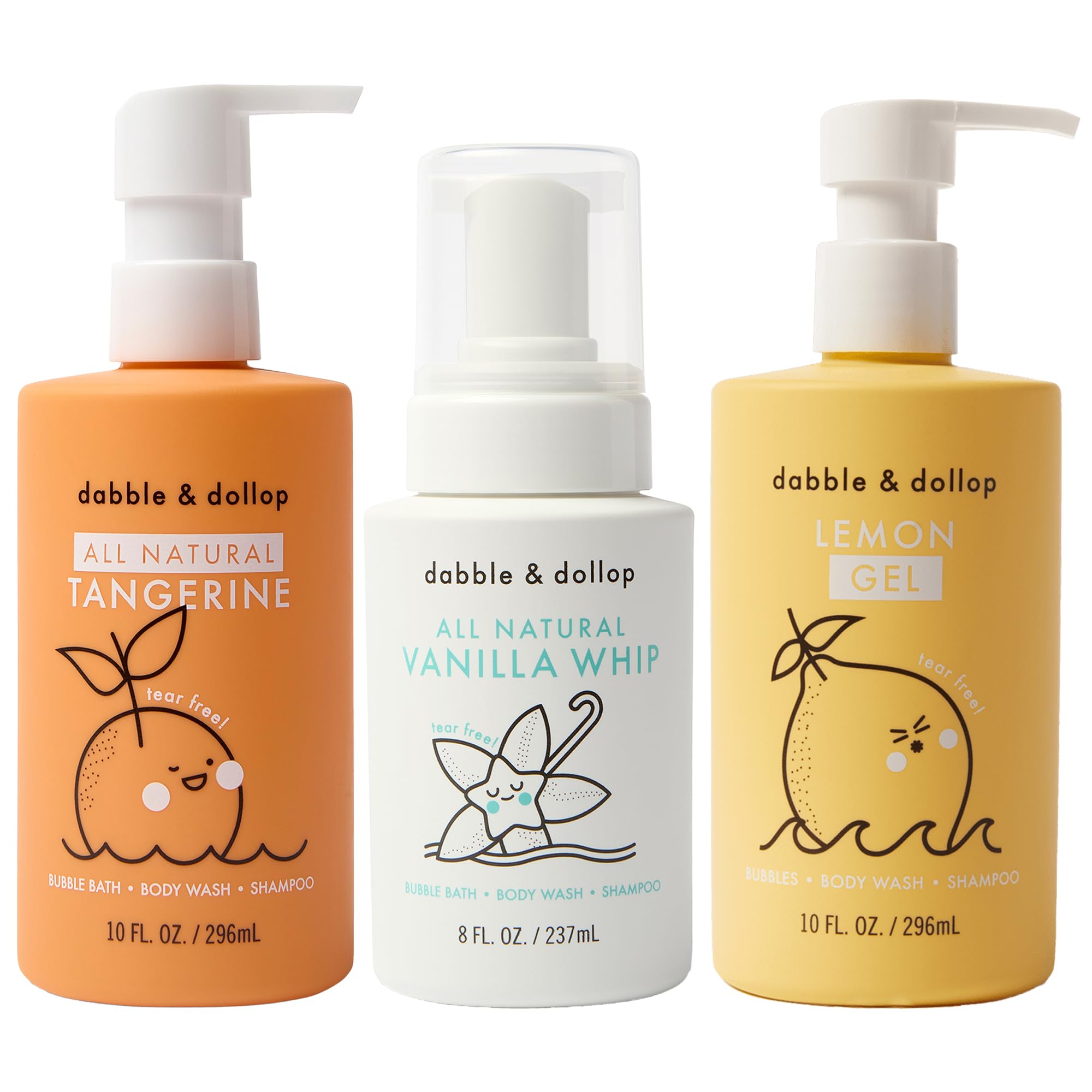 Dabble & Dollop Citrus Kiss Bundle | 3-in-1 Natural Bubble Bath, Body Wash & Shampoo for Kids