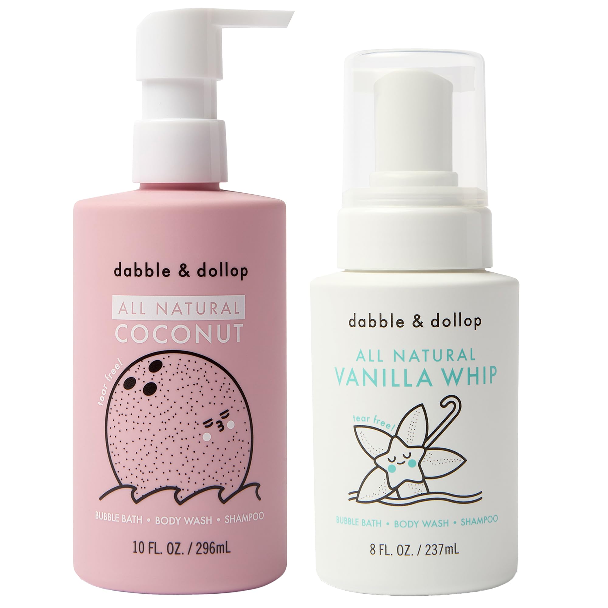Dabble & Dollop Coconut + Vanilla 3-in-1 Kids Bubble Bath – Tear-Free, Vegan (2-Pack)