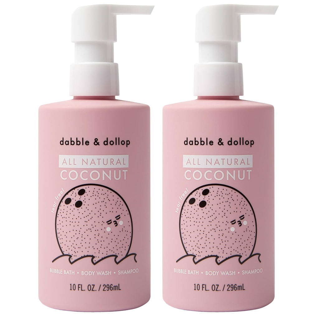 Dabble & Dollop Coconut Body Wash & Shampoo – 3-in-1 Kids’ Bubble Bath | Paraben-Free & Sulfate-Free | Vegan, Gluten-Free, Tear-Free | 10oz Pack of 2