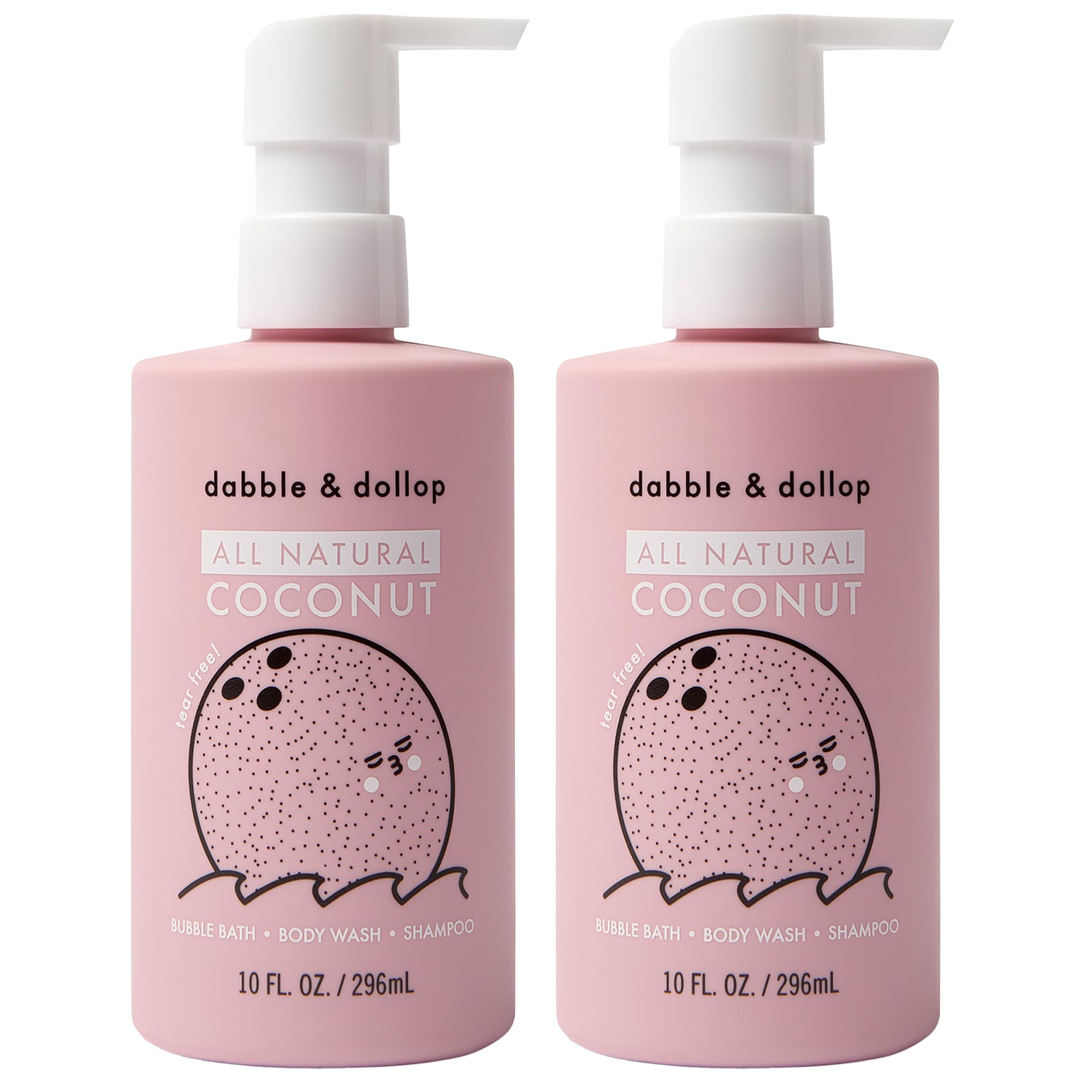 Dabble & Dollop Coconut Body Wash & Shampoo – 3-in-1 Kids’ Bubble Bath | Paraben-Free & Sulfate-Free | Vegan, Gluten-Free, Tear-Free | 10oz Pack of 2