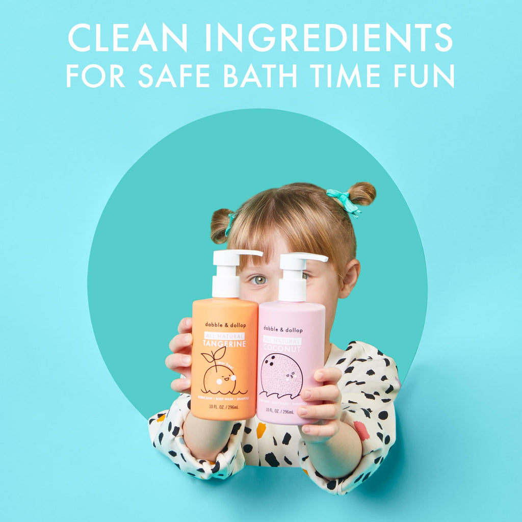 Dabble & Dollop Coconut Body Wash & Shampoo – 3-in-1 Kids’ Bubble Bath | Paraben-Free & Sulfate-Free | Vegan, Gluten-Free, Tear-Free | 10oz Pack of 2