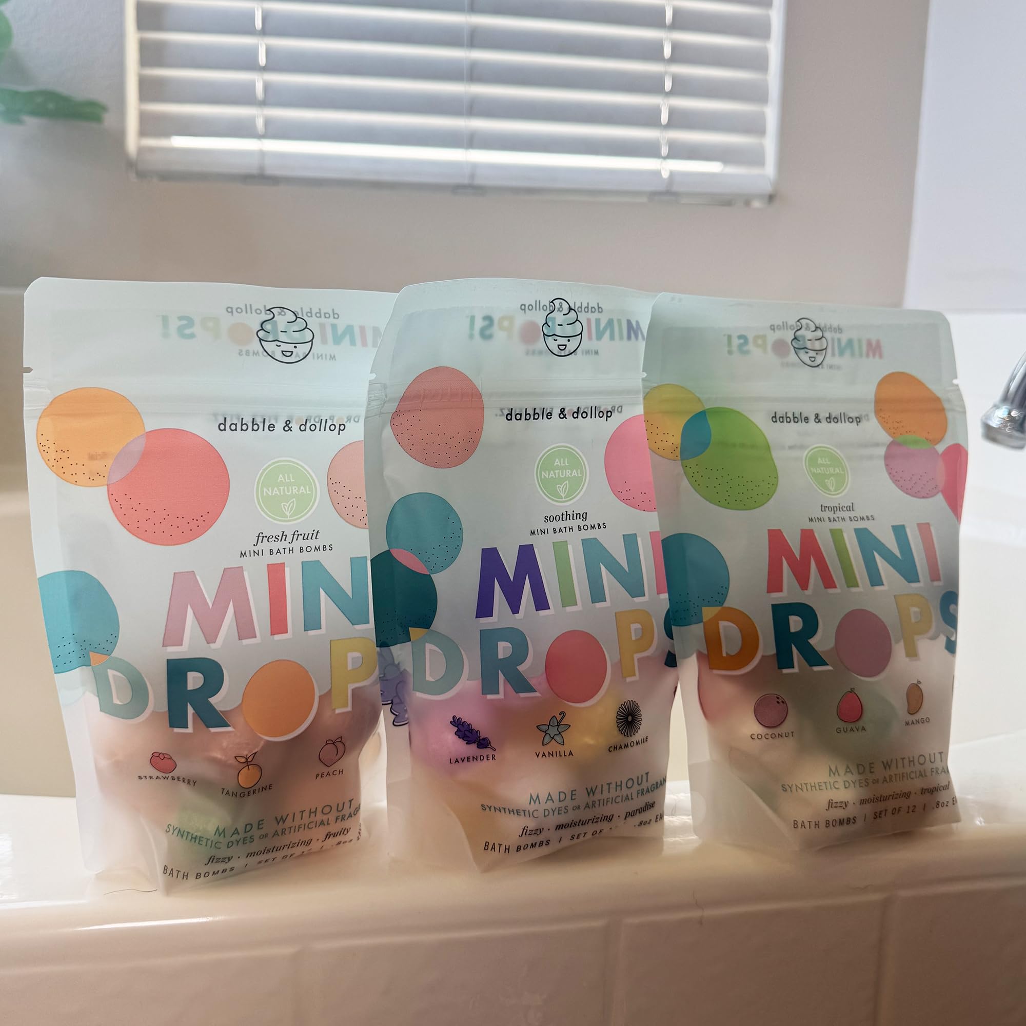 Dabble & Dollop Mini Bath Bombs Variety Pack – 36 Natural Kid’s Droplets, Resealable Pouches, Vegan & Cruelty-Free