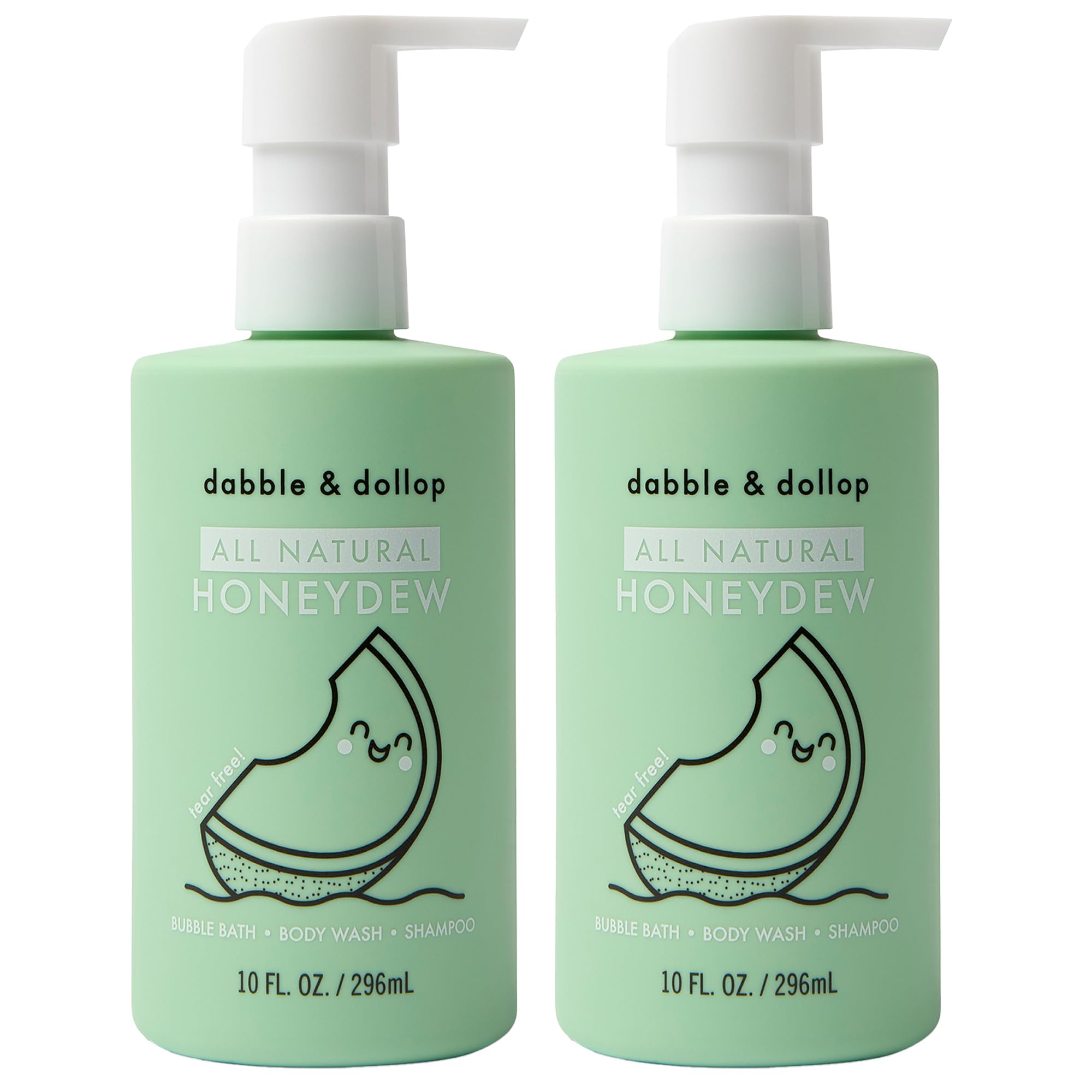 Dabble & Dollop Honeydew Melon 3-in-1 Body Wash & Shampoo – Tear-Free, Vegan, Paraben- and Sulfate-Free (10oz, Pack of 2)