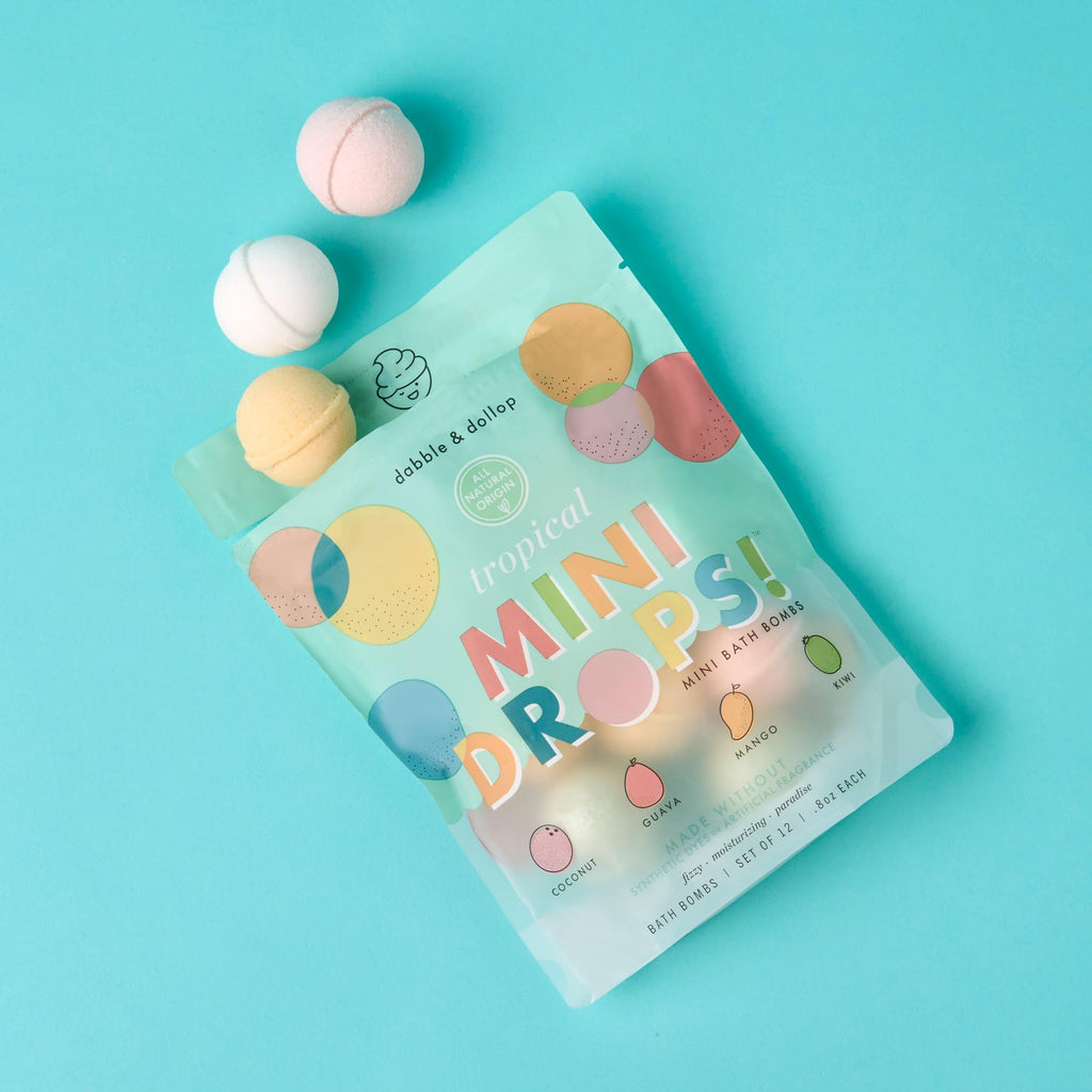 Dabble & Dollop Mini Bath Bombs – 24 Tropical Droplets for Kids, 100% Natural, Vegan & Cruelty-Free