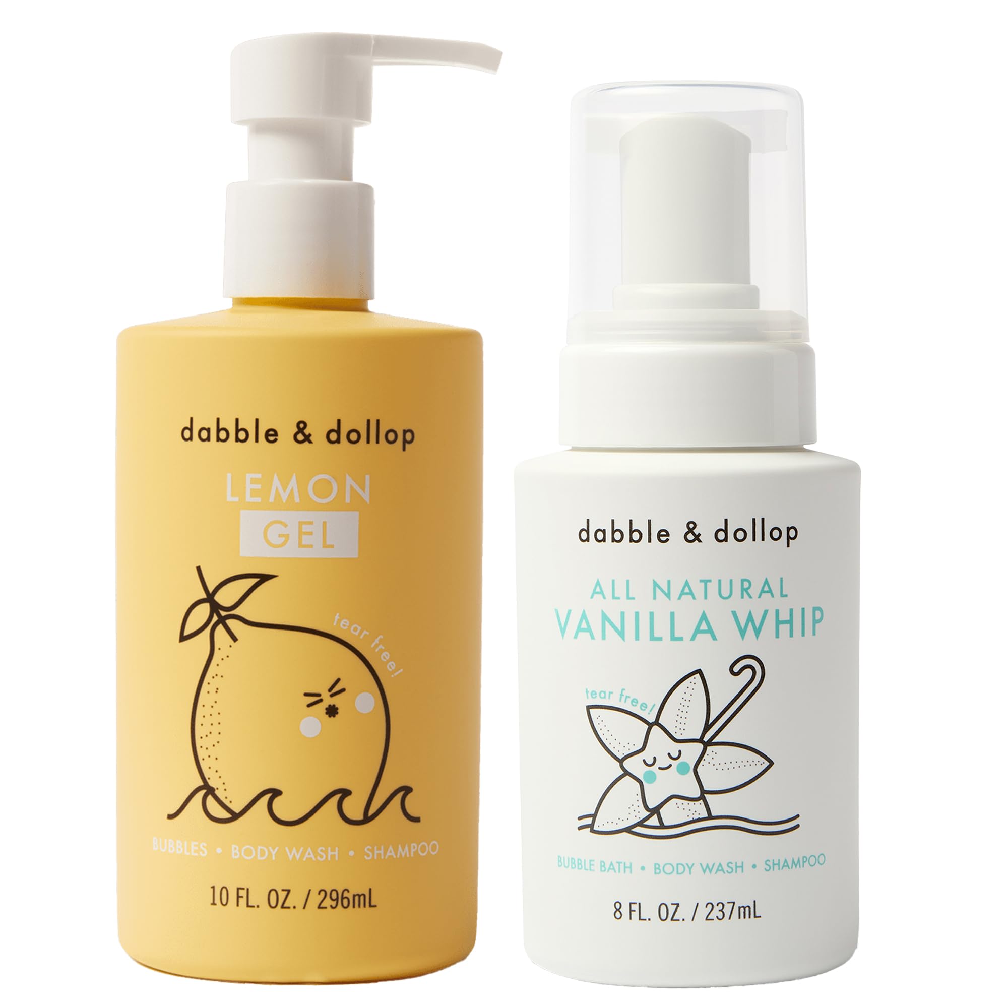 Dabble and Dollop Lemon + Vanilla 3-in-1 Bath Wash for Kids – Tear-Free, Plant-Based, 2-Pack
