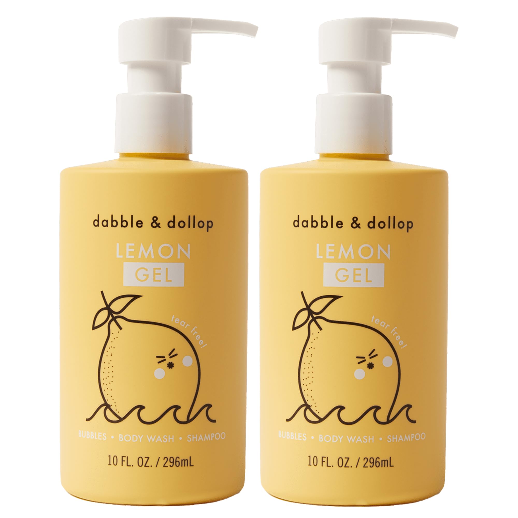 Dabble & Dollop Lemon Body Wash & Shampoo — 3-in-1 Kid’s Bath (10oz x2) | Tear-Free, Vegan