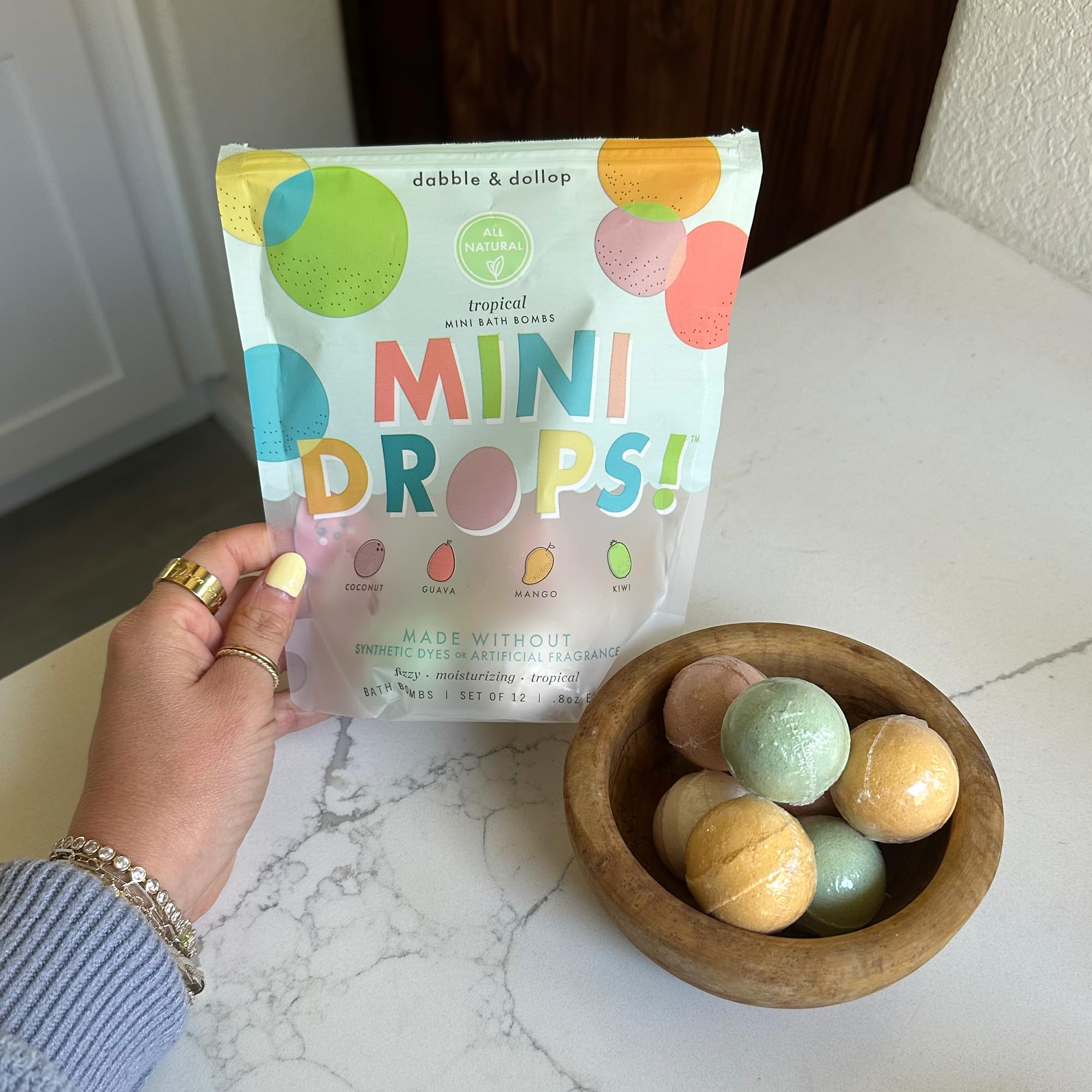Dabble & Dollop Mini Bath Bombs – 24 Tropical Droplets for Kids, 100% Natural, Vegan & Cruelty-Free
