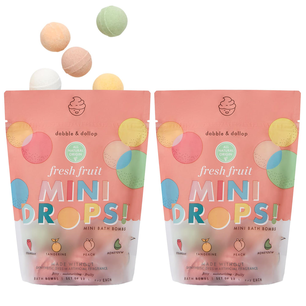 Dabble & Dollop Mini Bath Bombs – 24 Pack, Fresh Fruit Scents, Natural & Kid-Friendly