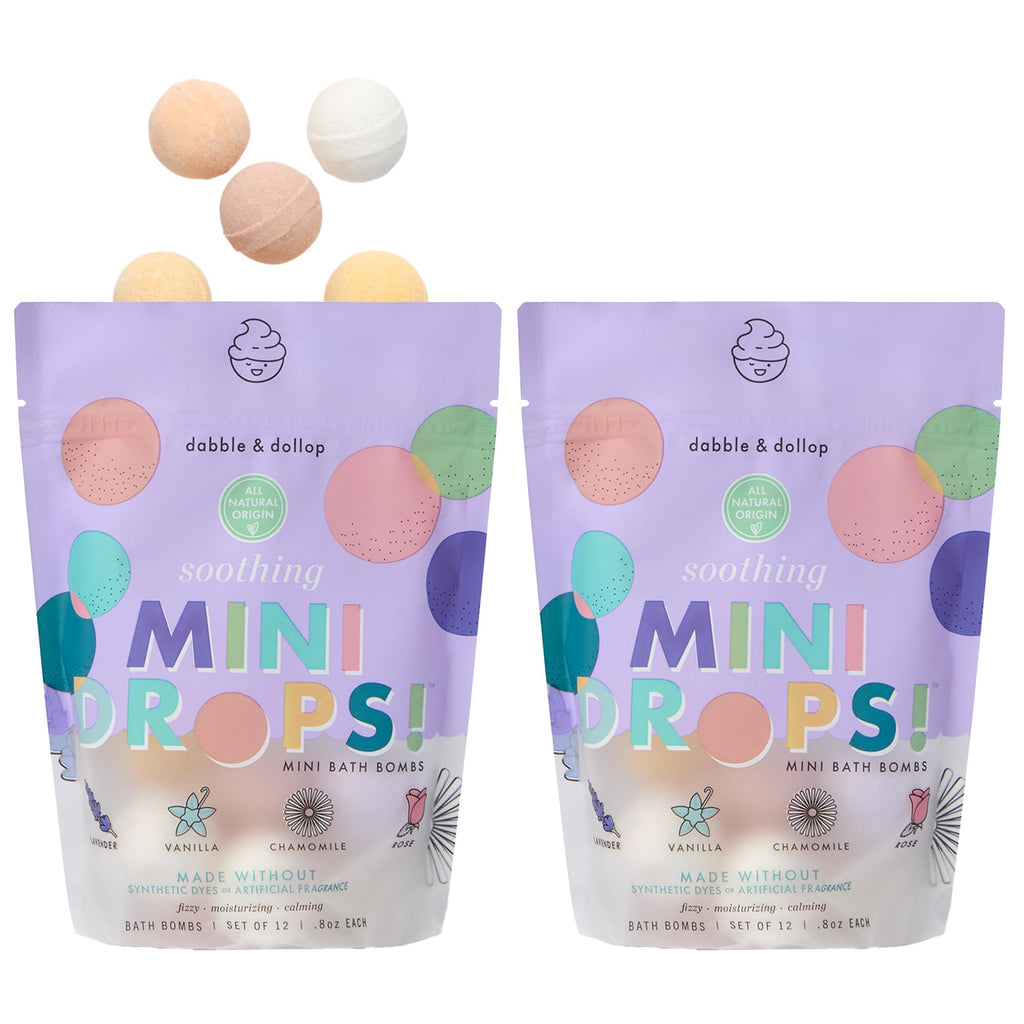 Dabble & Dollop Mini Bath Bombs for Kids – 24 Natural Drops, Soothing Scents, Vegan & Cruelty-Free