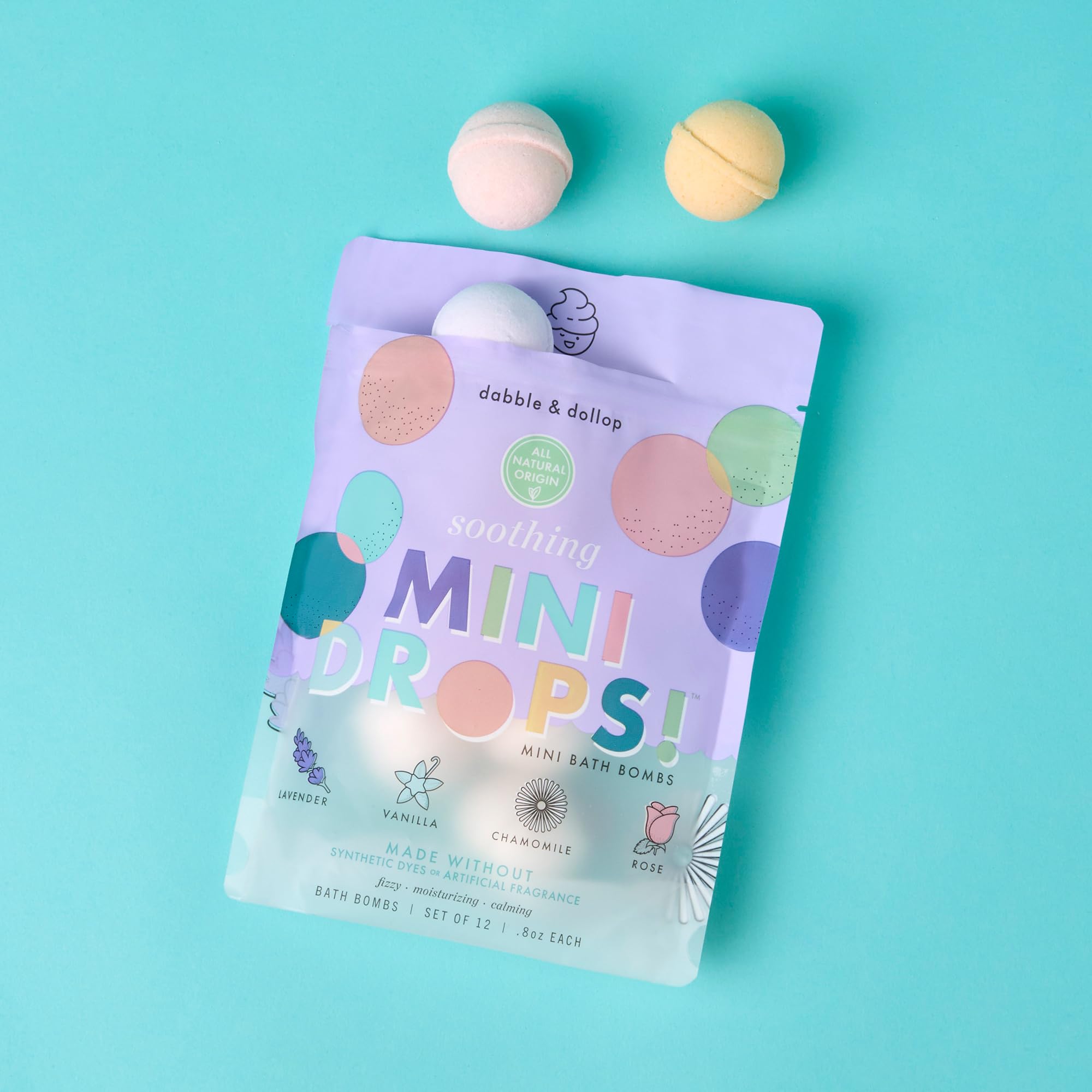 Dabble & Dollop Mini Bath Bombs for Kids – 24 Natural Drops, Soothing Scents, Vegan & Cruelty-Free