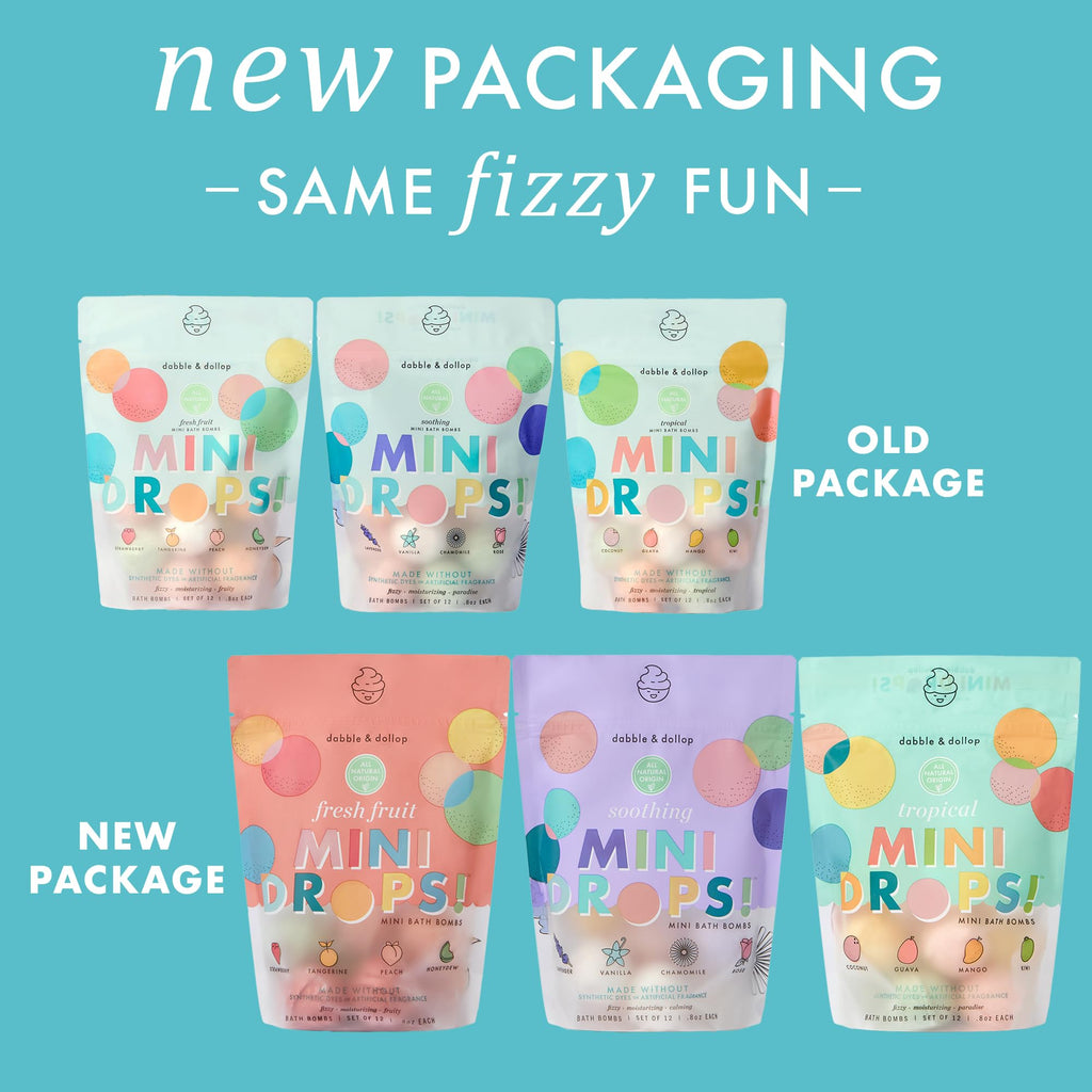 Dabble & Dollop Mini Bath Bombs Variety Pack – 36 Natural Kid’s Droplets, Resealable Pouches, Vegan & Cruelty-Free