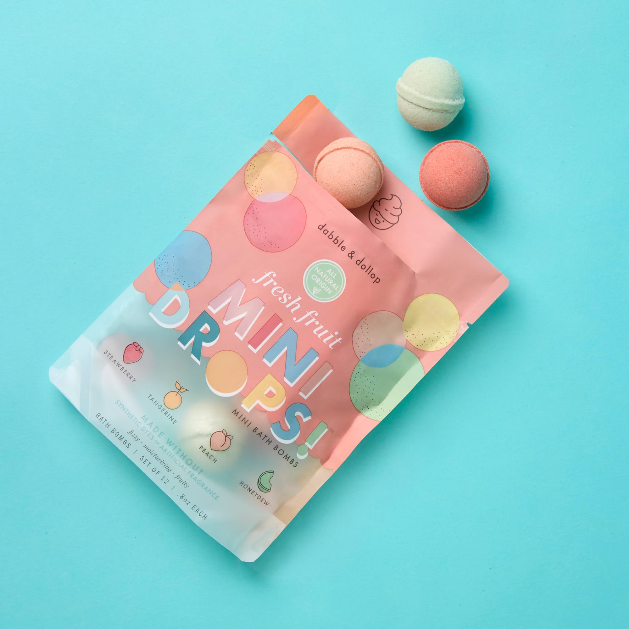 Dabble & Dollop Mini Bath Bombs – 24 Pack, Fresh Fruit Scents, Natural & Kid-Friendly