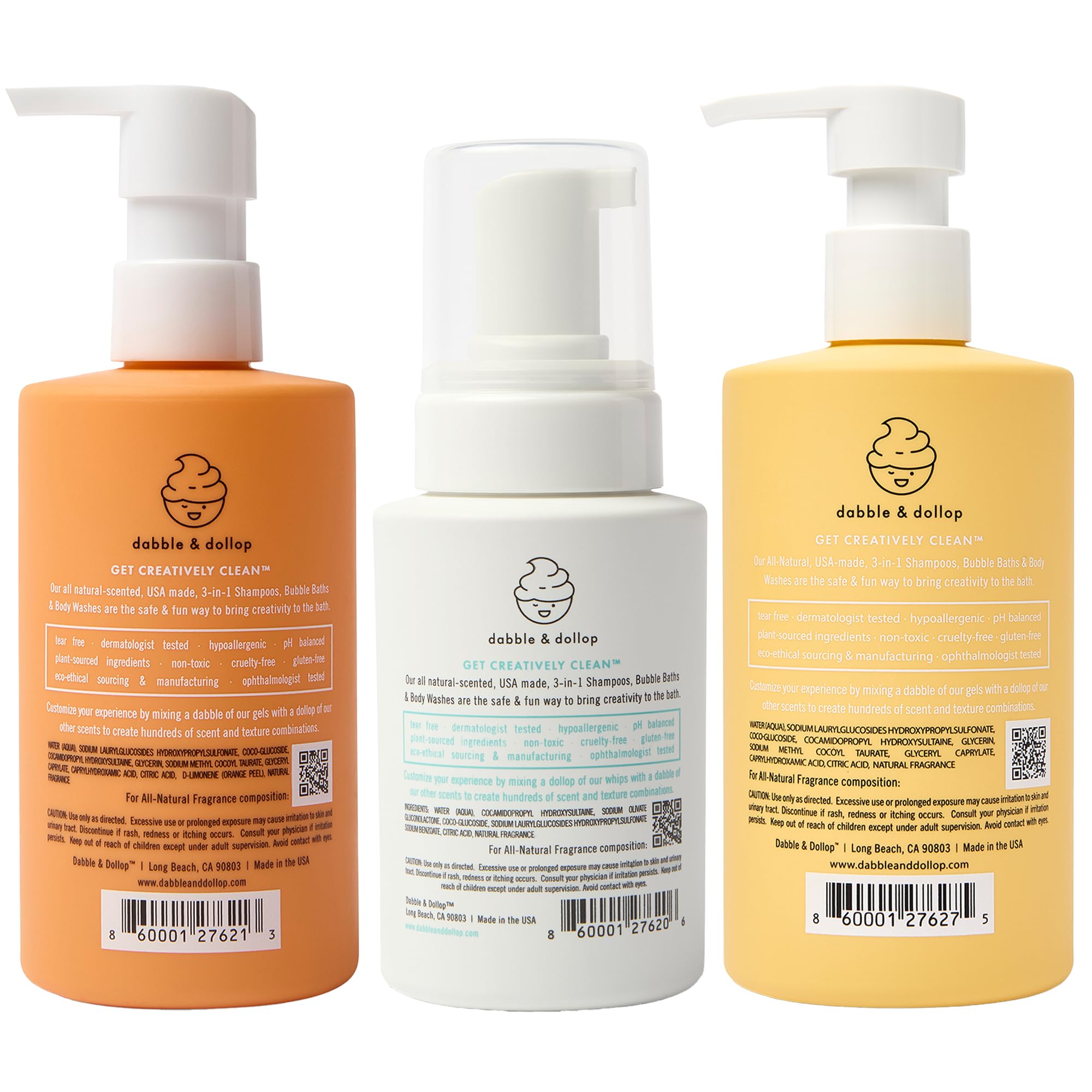 Dabble & Dollop Citrus Kiss Bundle | 3-in-1 Natural Bubble Bath, Body Wash & Shampoo for Kids