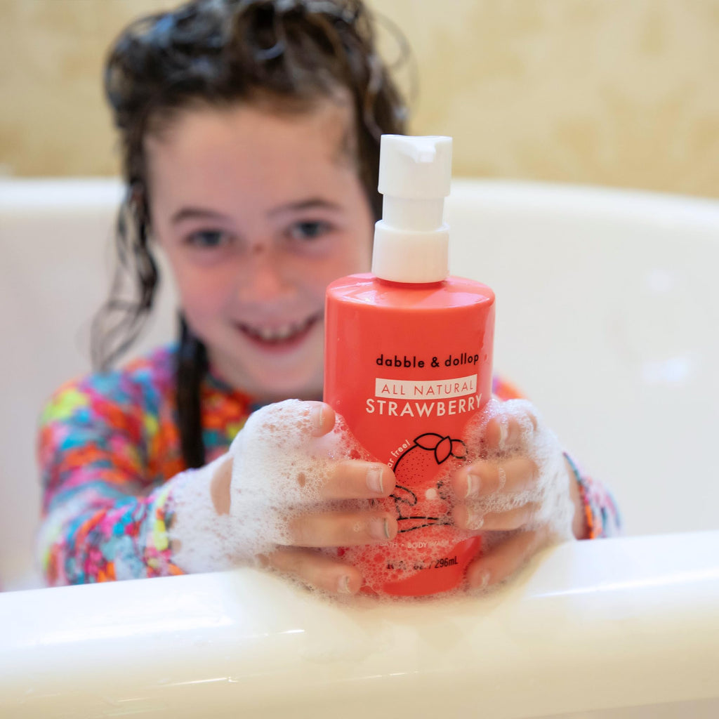 Dabble & Dollop All Natural Strawberry 3-in-1 Kids Bath: Tear-Free, Gentle, Vegan (10 oz x 2)