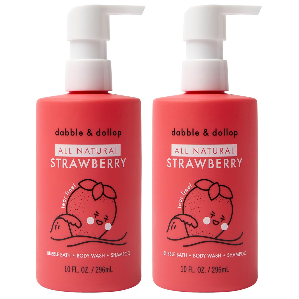 Dabble & Dollop All Natural Strawberry 3-in-1 Kids Bath: Tear-Free, Gentle, Vegan (10 oz x 2)
